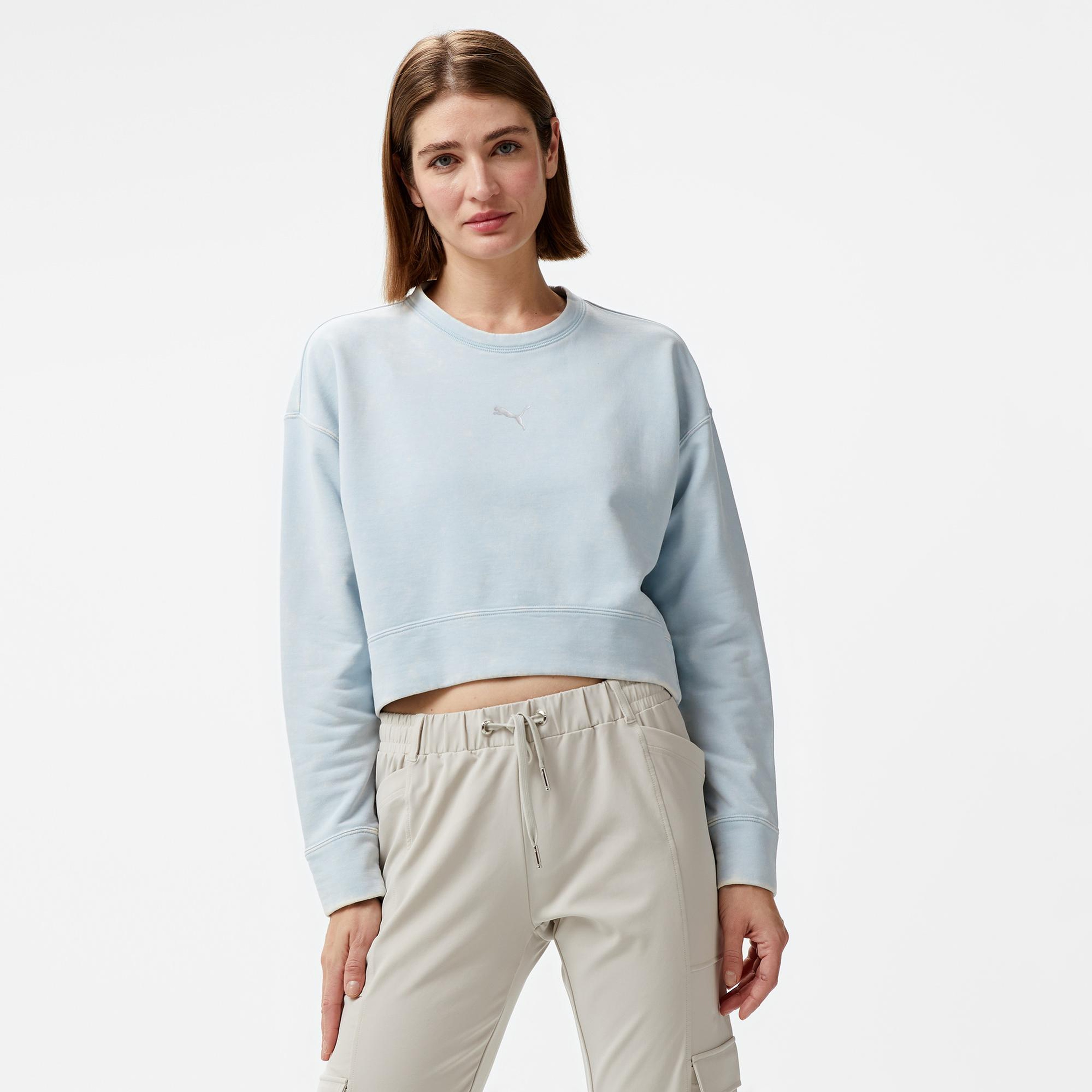 Puma Dare To Relaxed Washed Crew Kadın Mavi Sweatshirt