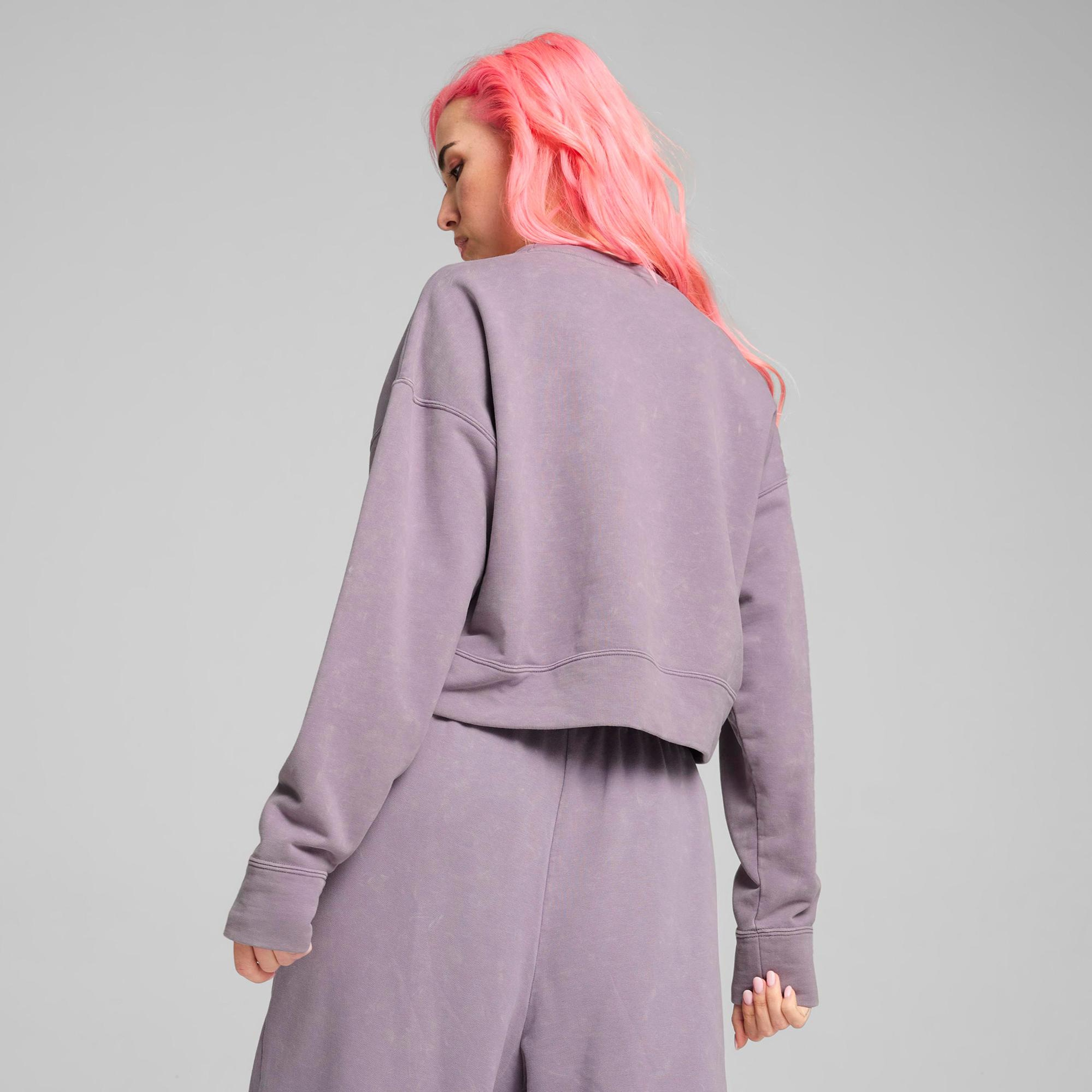Puma Dare To Relaxed Washed Crew Kadın Mor Sweatshirt
