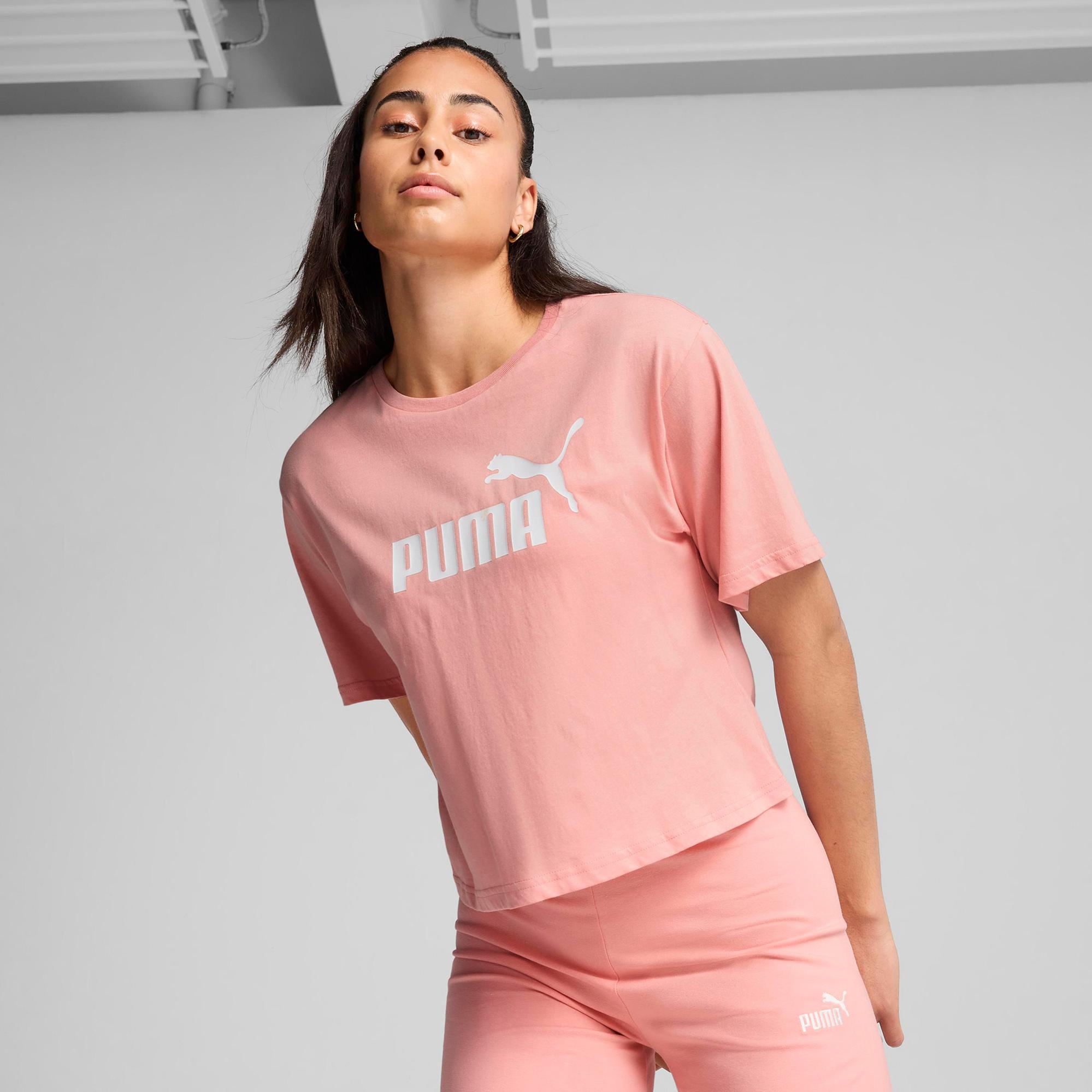 Puma Ess Cropped No 1 Logo Kadın Pembe T-Shirt