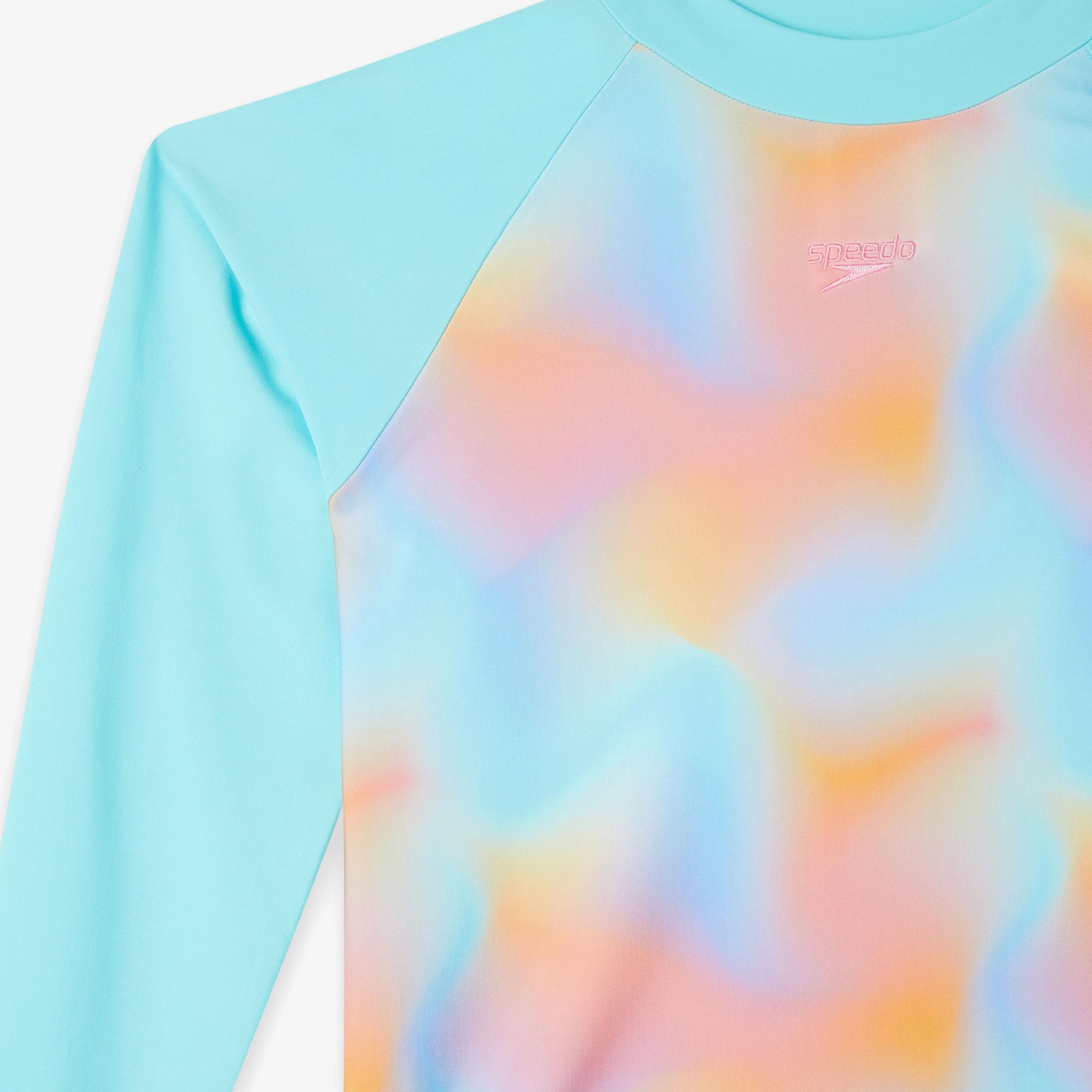 Speedo Baskılı Uzun Kollu Çocuk Mavi Yüzücü Giysisi