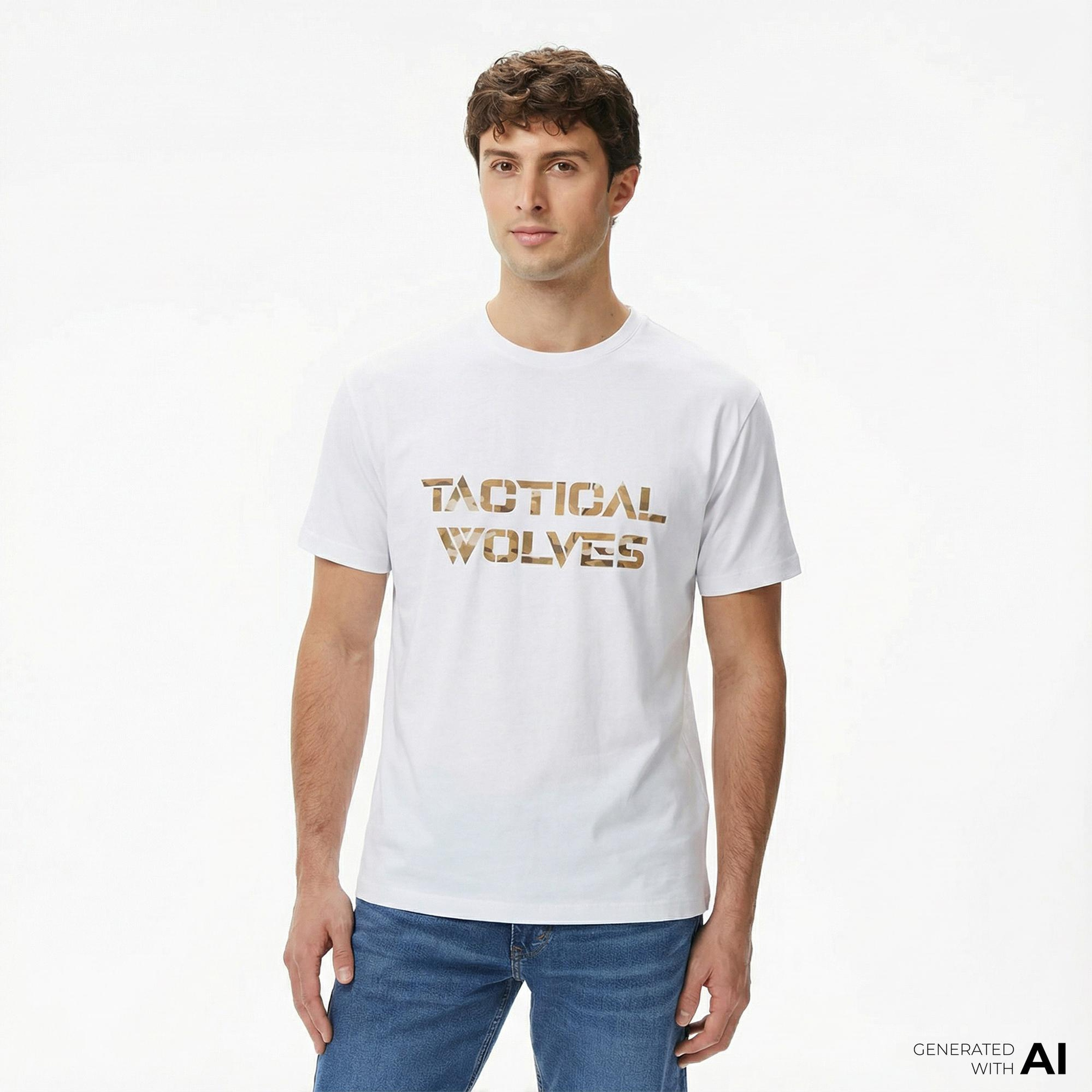 Tactical Wolves Classic Erkek Beyaz T-Shirt