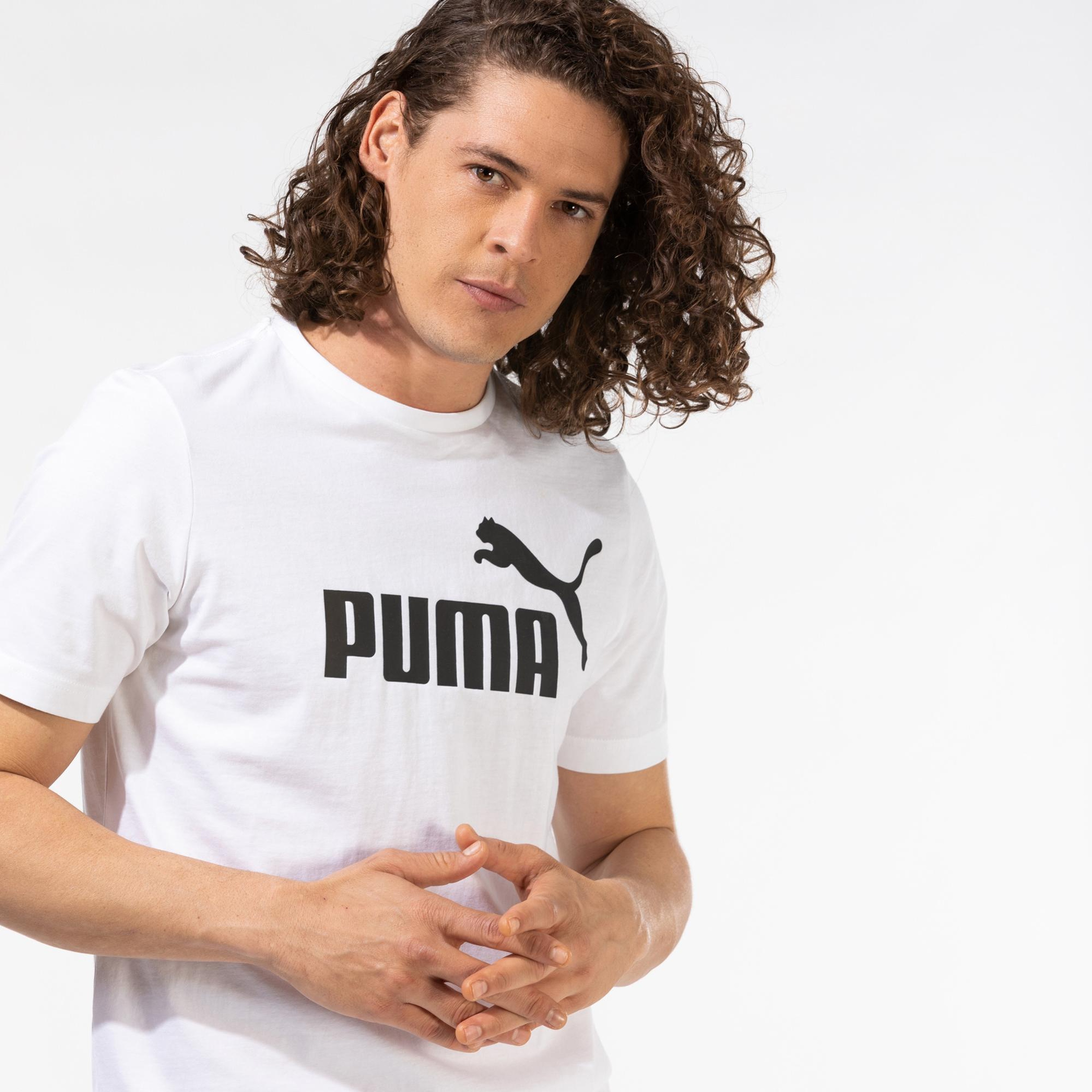 Puma Ess Logo Erkek Beyaz Bisiklet Yaka T-Shirt