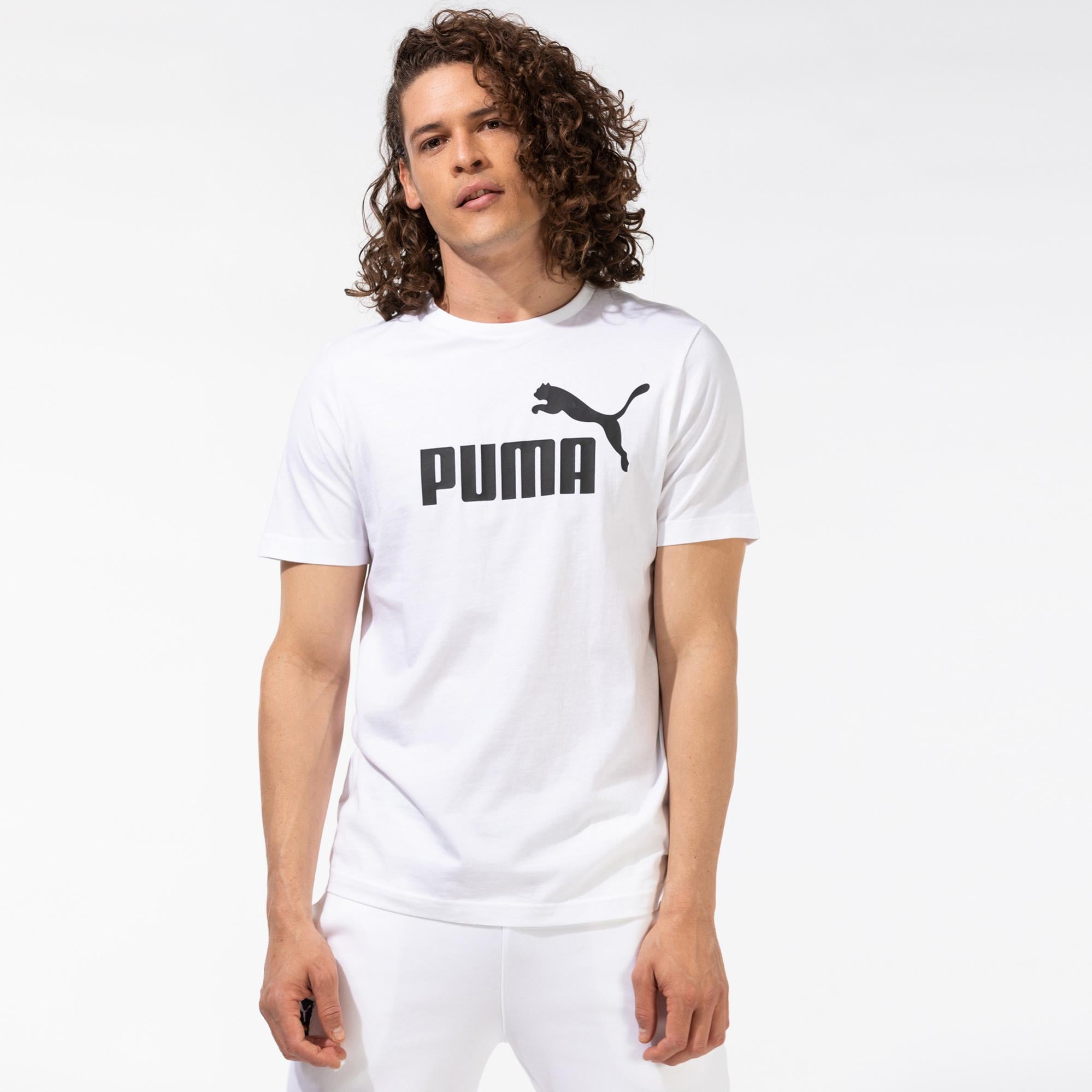 Puma Ess Logo Erkek Beyaz Bisiklet Yaka T-Shirt