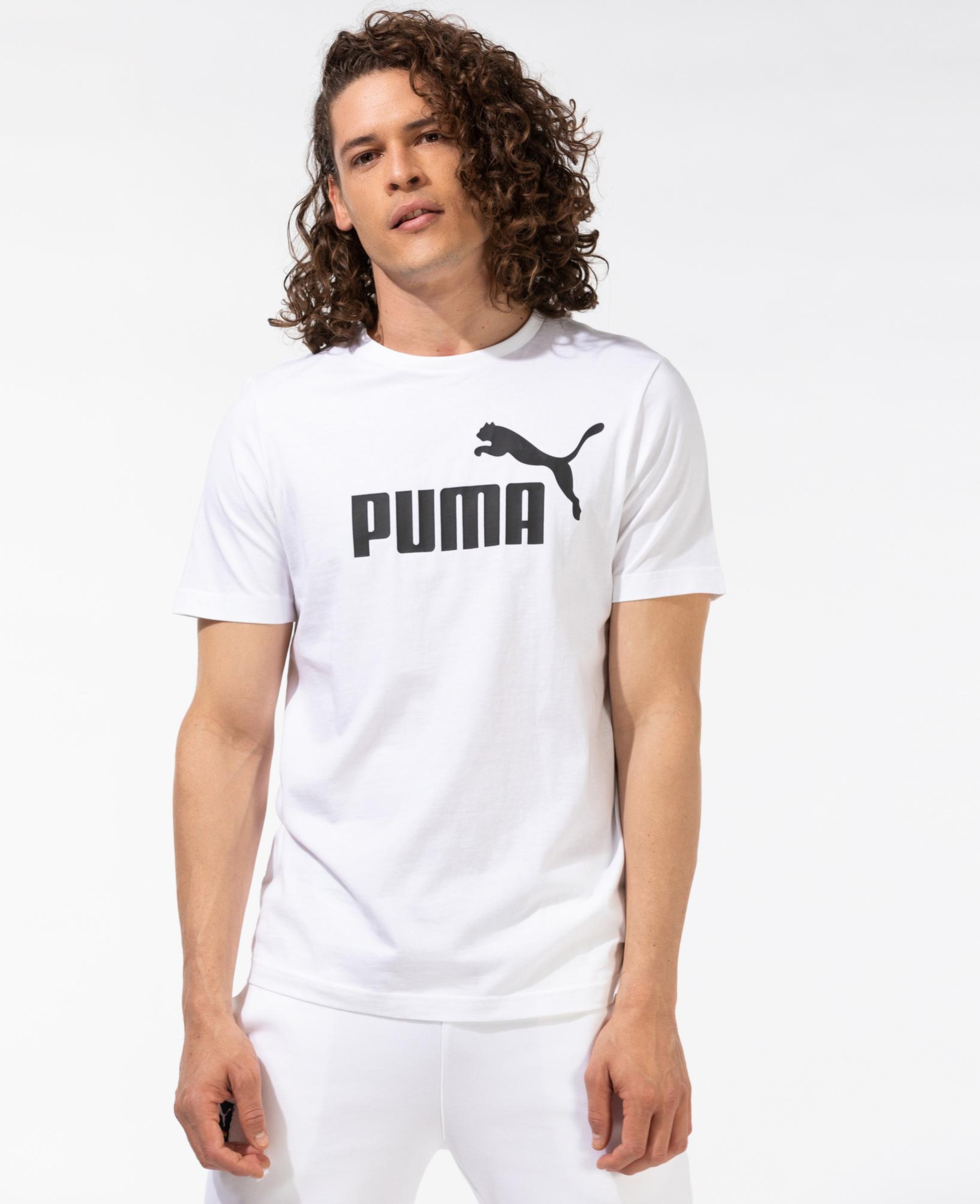 Puma Ess Logo Erkek Beyaz Bisiklet Yaka T-Shirt