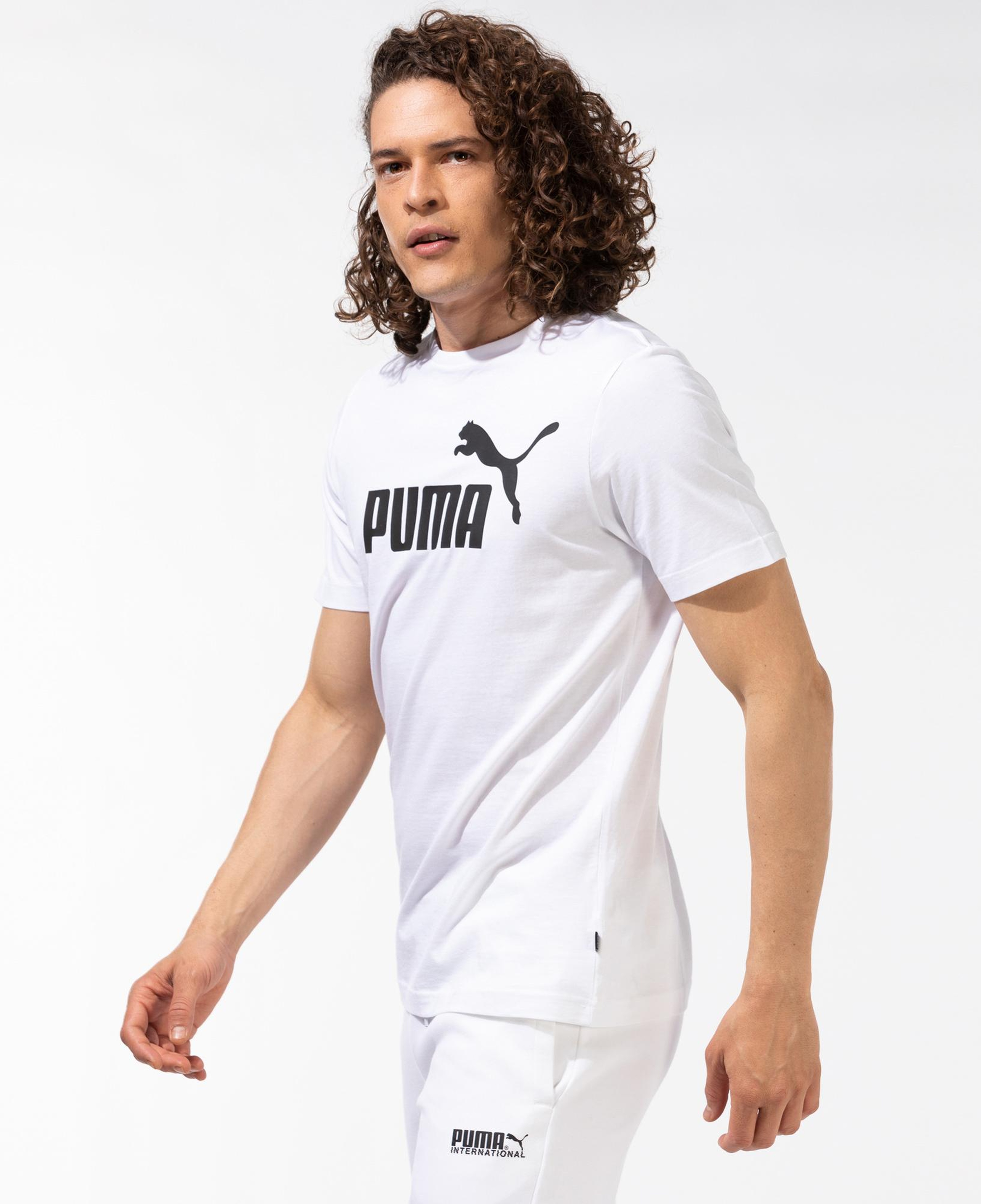 Puma Ess Logo Erkek Beyaz Bisiklet Yaka T-Shirt