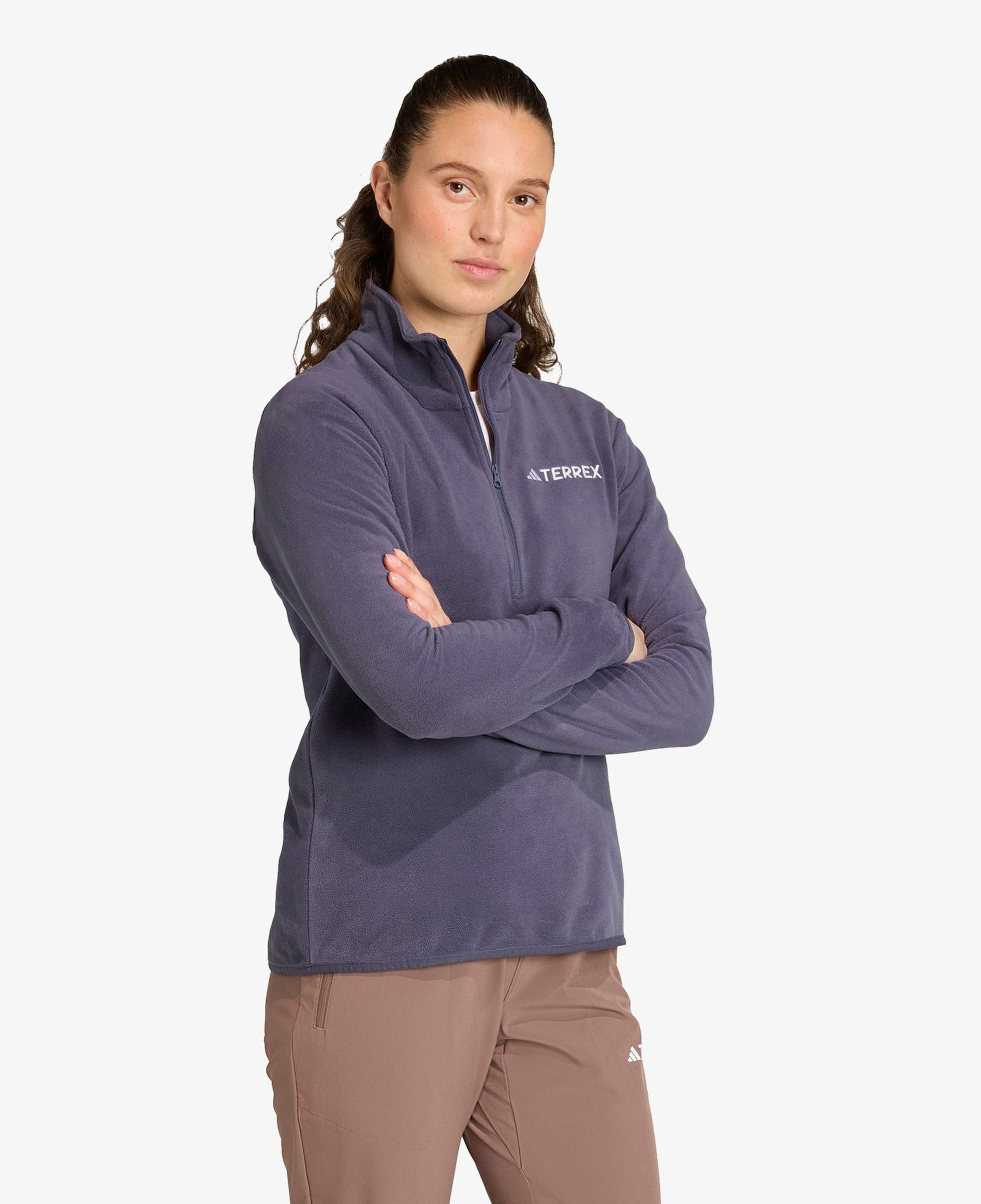 adidas Multi Essentials 1-2 Zip Fleece Kadın Mor Yürüyüş Polar