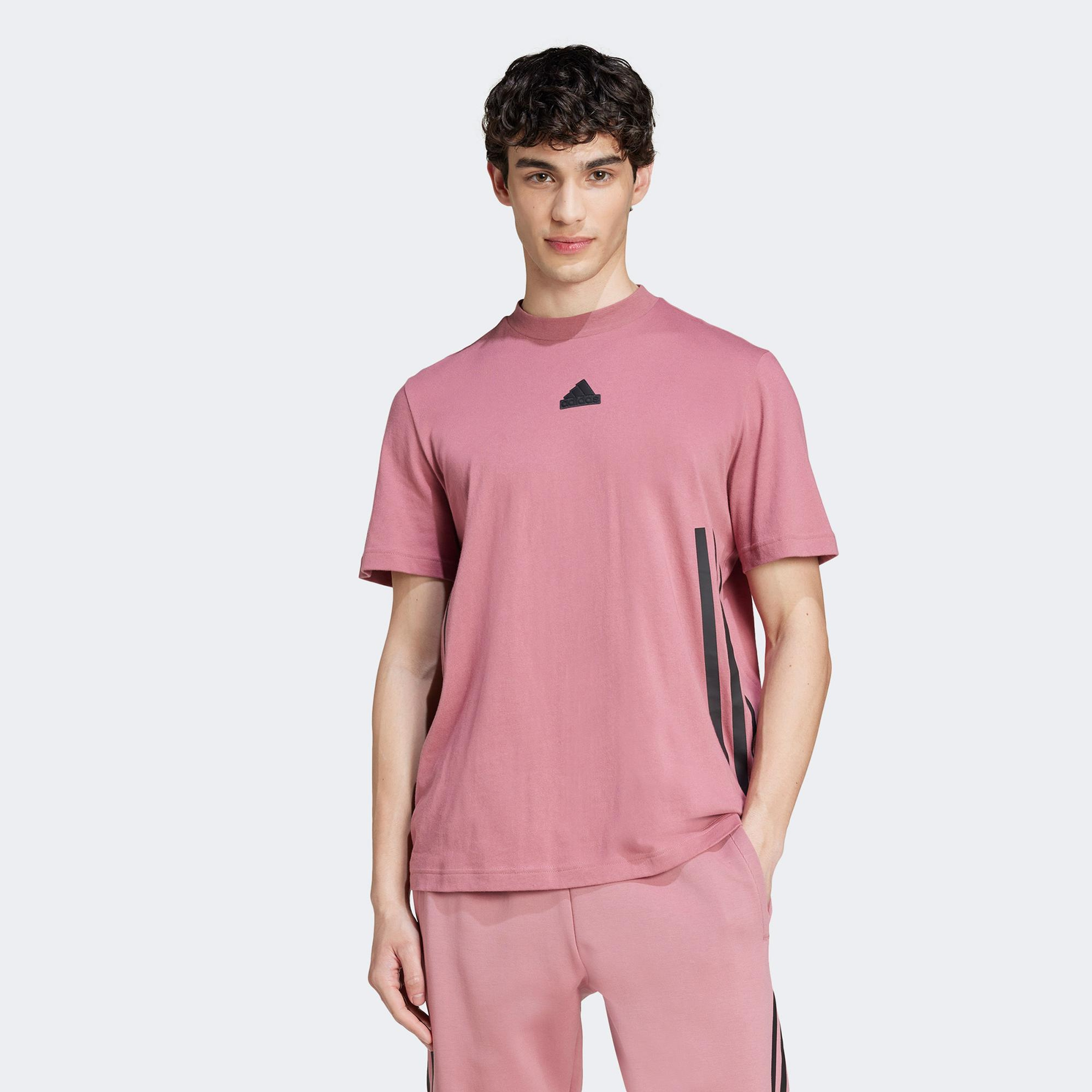 adidas Future Icons 3 Striped Erkek Pembe Günlük T-Shirt
