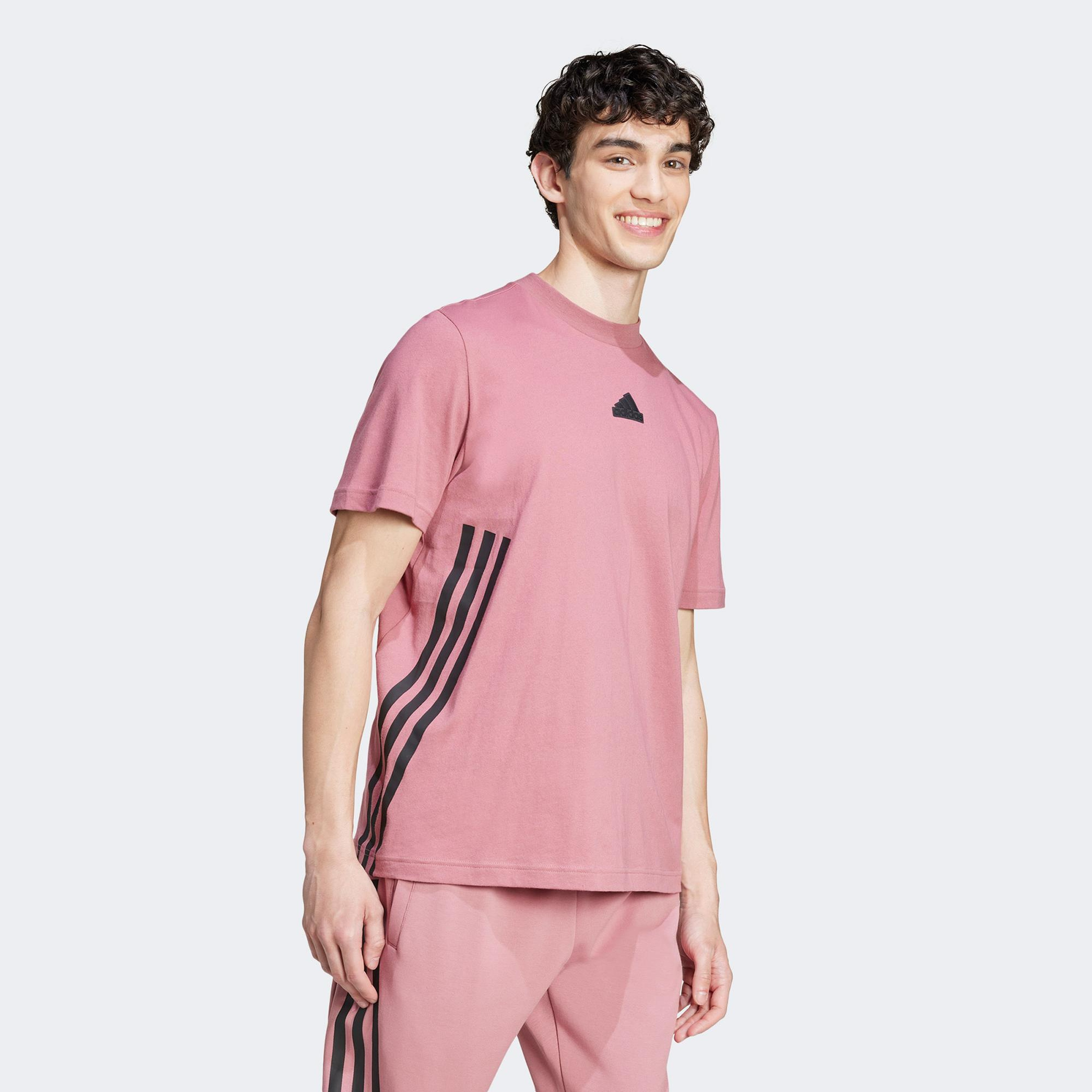adidas Future Icons 3 Striped Erkek Pembe Günlük T-Shirt