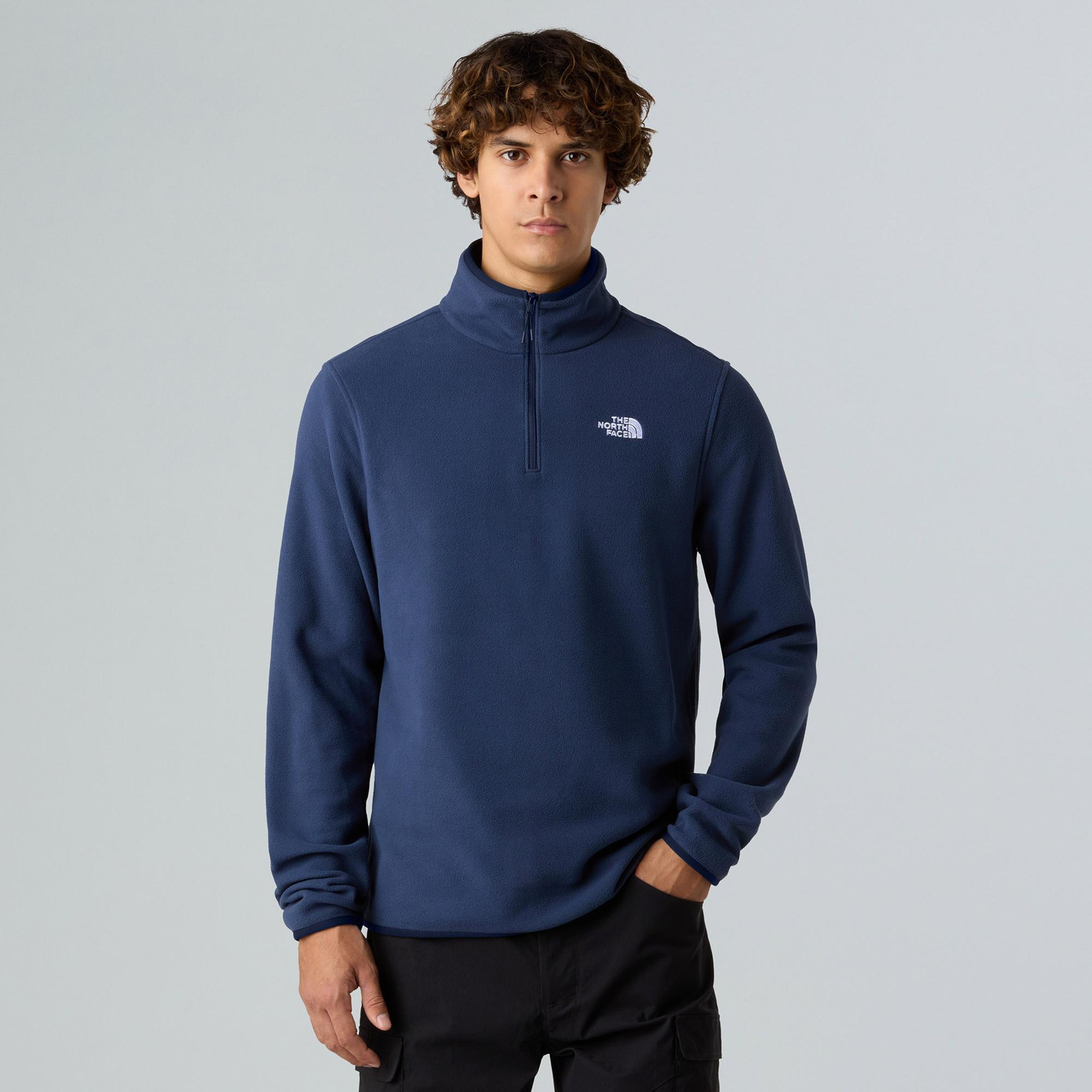The North Face Glacier Fleece 1/4 Zip Erkek Lacivert Outdoor Sweatshirt
