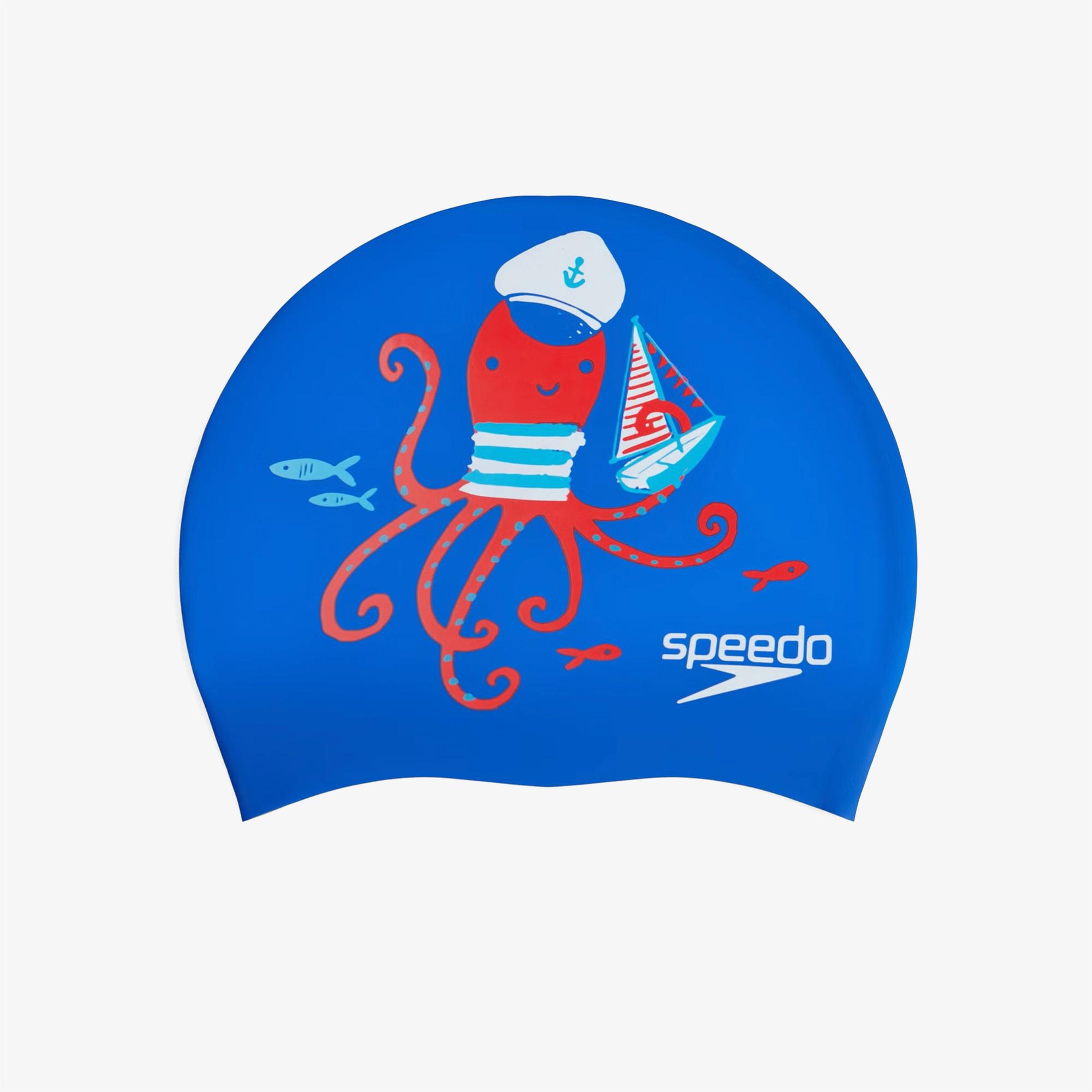 Speedo Printed  Silicone Çocuk Mavi Yüzücü Bonesi