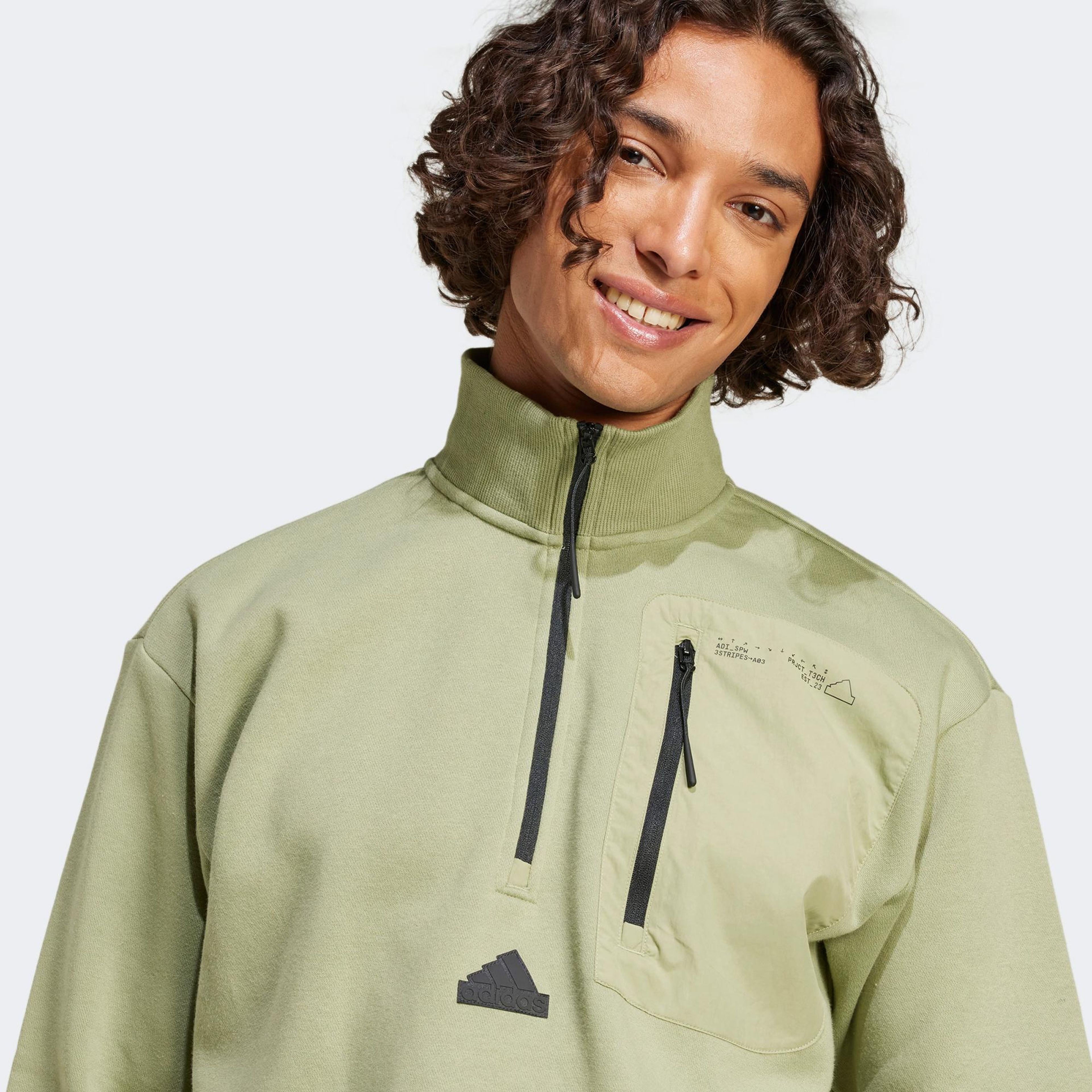 adidas City Escape Half Zipped Erkek Yeşil Üst