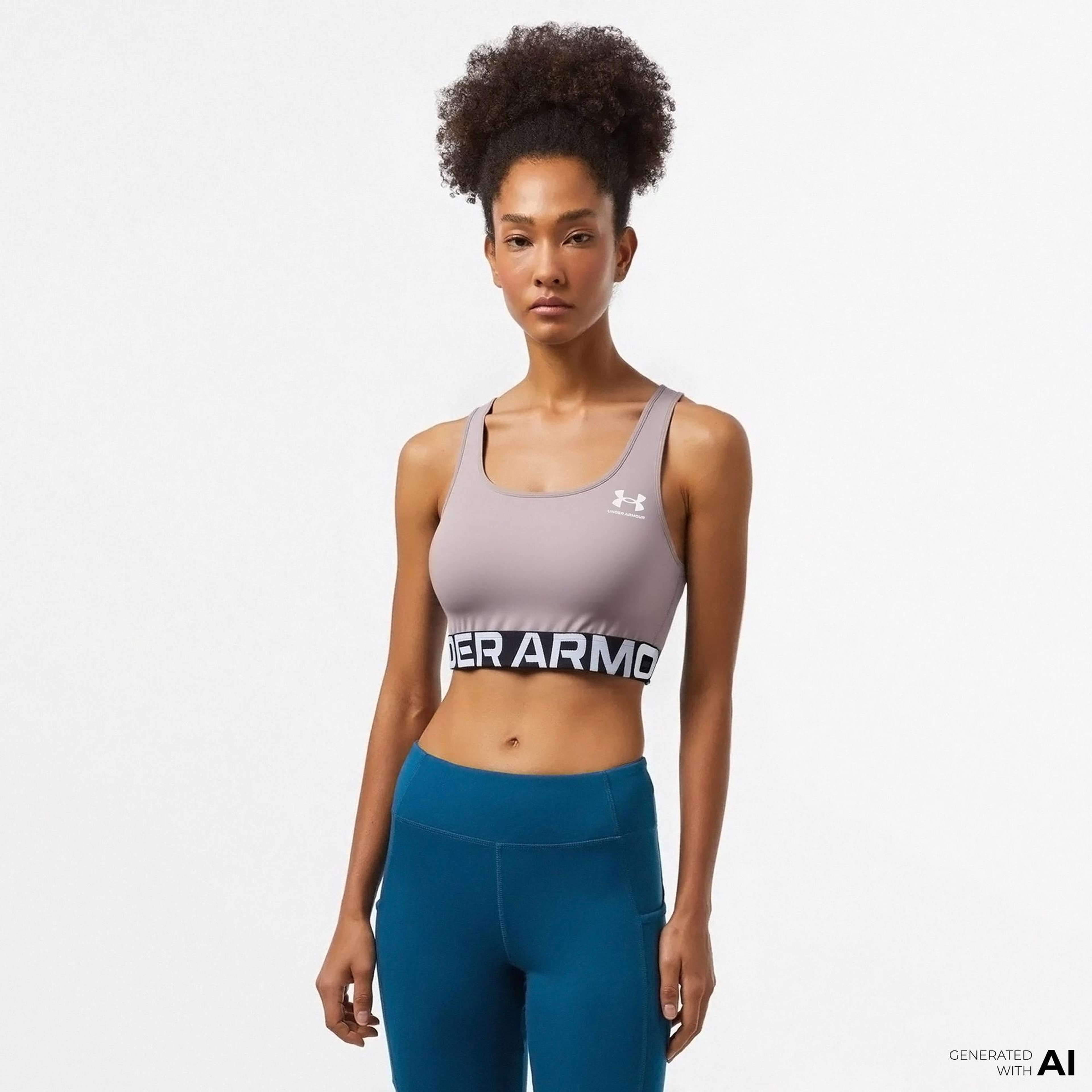 Under Armour Heat Gear Mid Kadın Gri Antrenman Bra