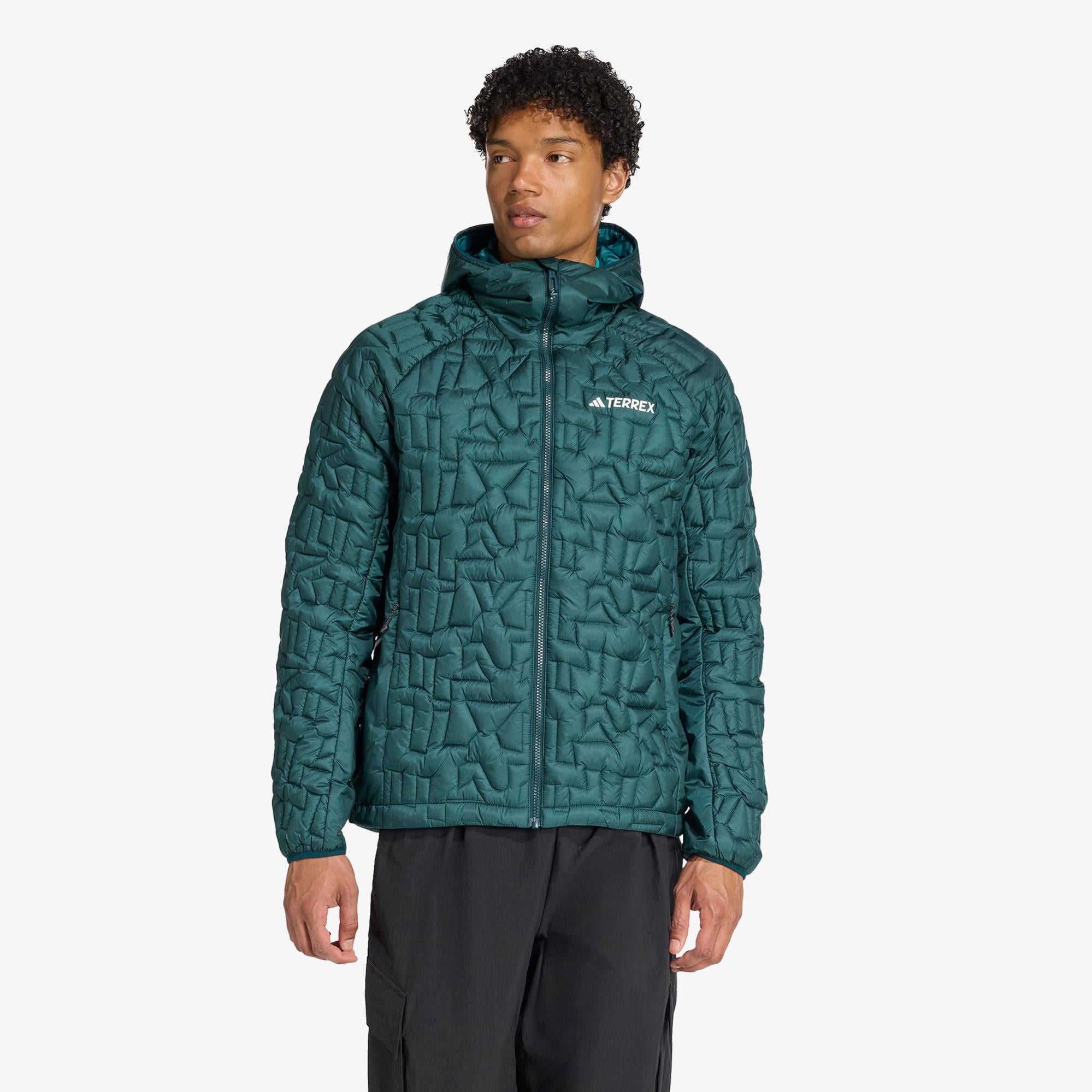 adidas Terrex Xperior Primaloft Loose Fill insulated Kapüşonlu Erkek Yeşil Yürüyüş Montu