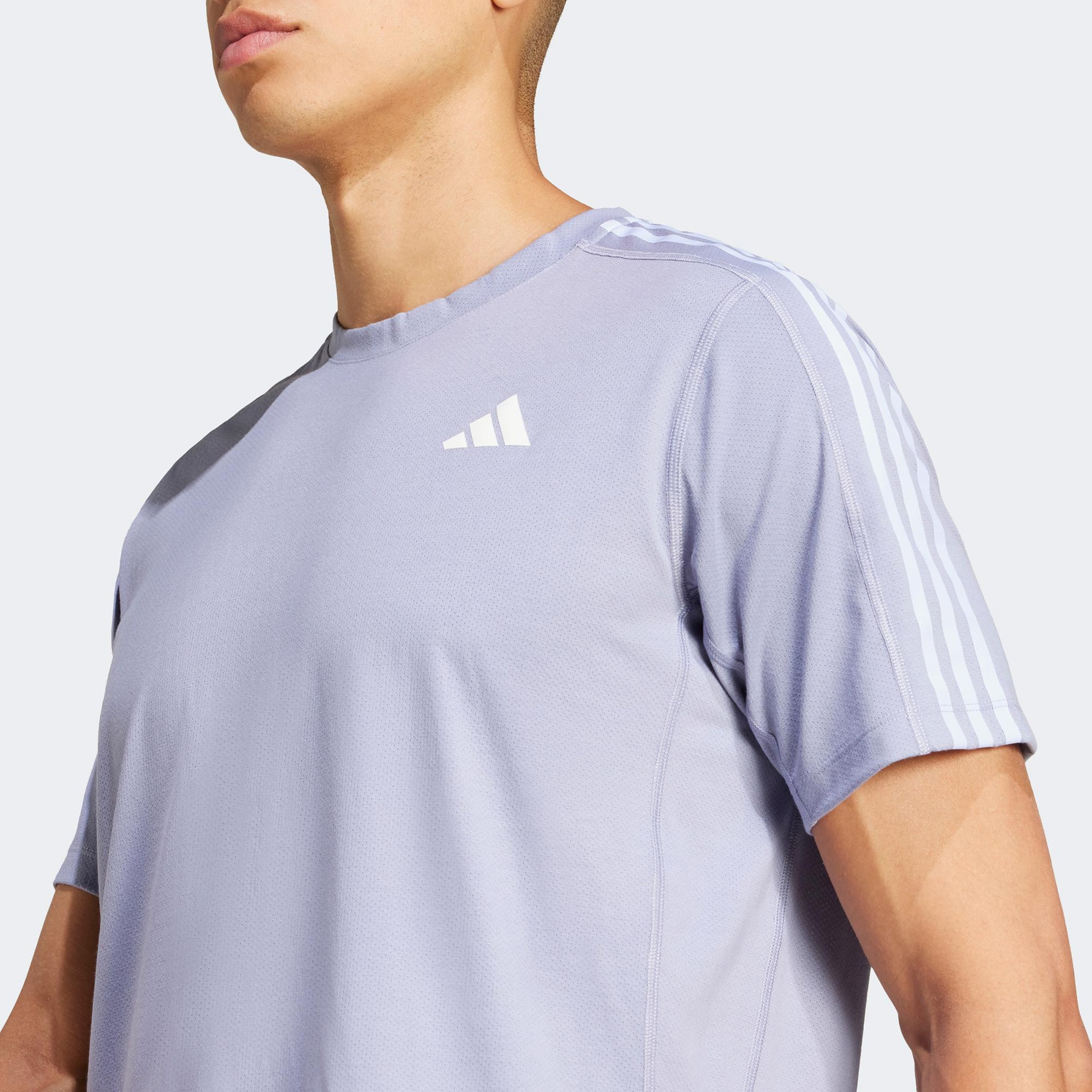 adidas Own The Run 3 Stripes Erkek Mor Koşu T-Shirt