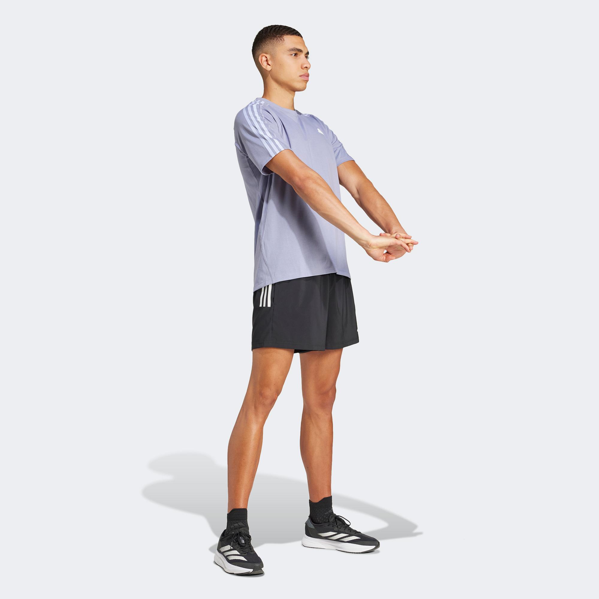 adidas Own The Run 3 Stripes Erkek Mor Koşu T-Shirt