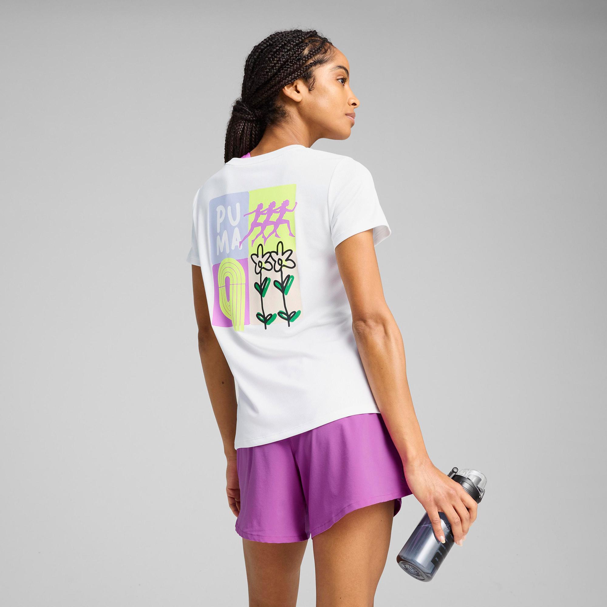 Puma Graphics Running illustratio Kadın Beyaz T-Shirt