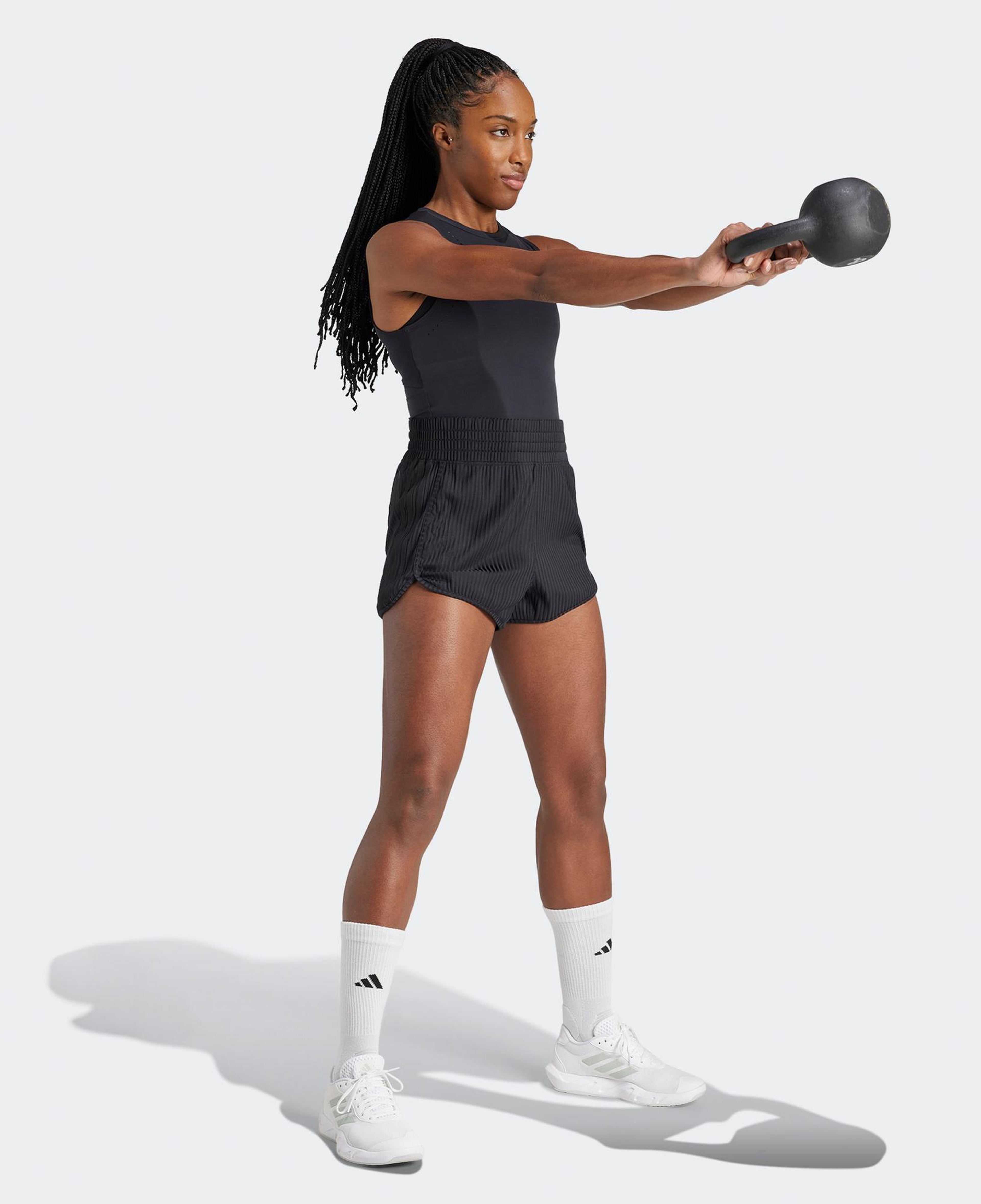 adidas Pacer All Gym Seasonal Rib High Rise Tonal 3 Stripes Kadın Siyah Antrenman Şort