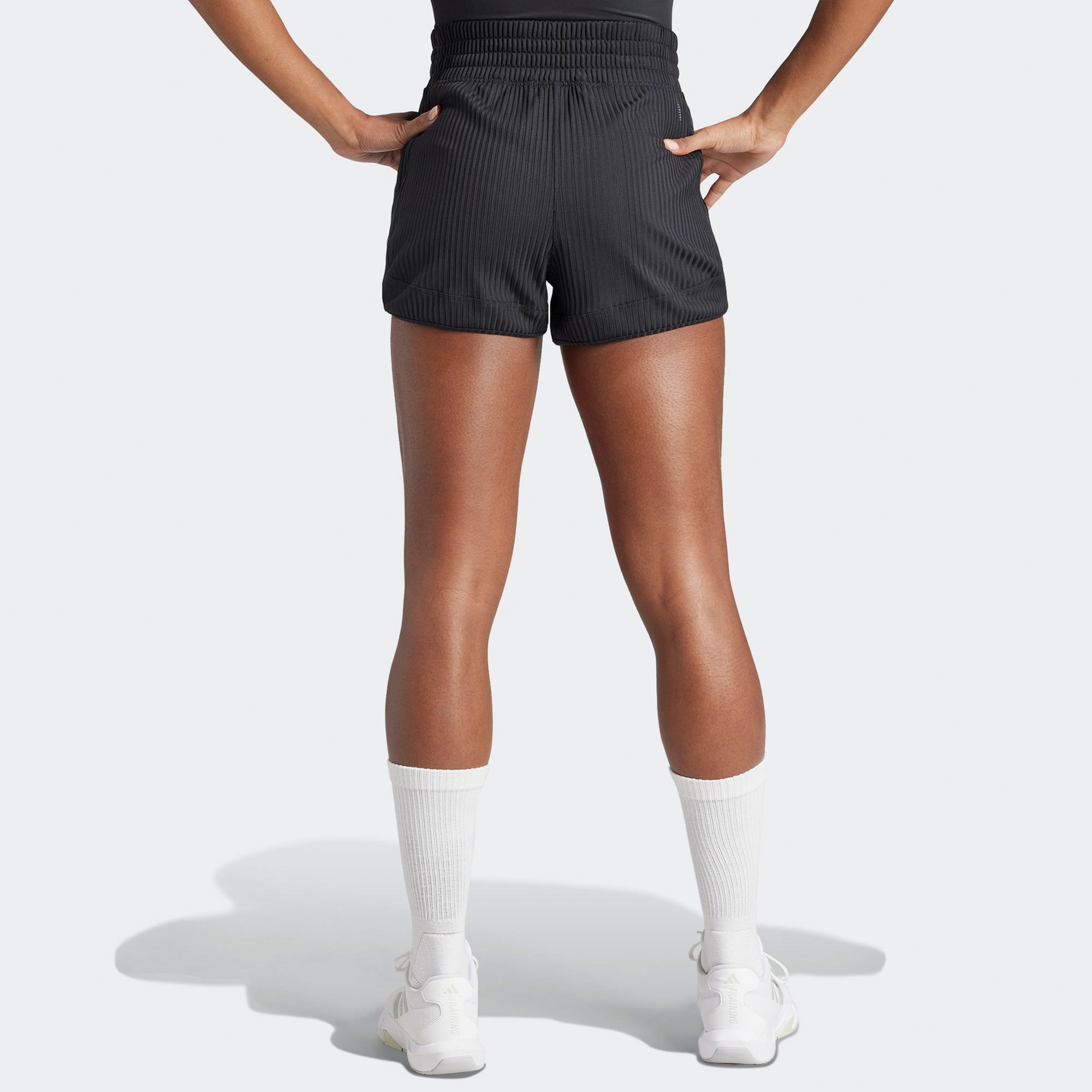 adidas Pacer All Gym Seasonal Rib High Rise Tonal 3 Stripes Kadın Siyah Antrenman Şort