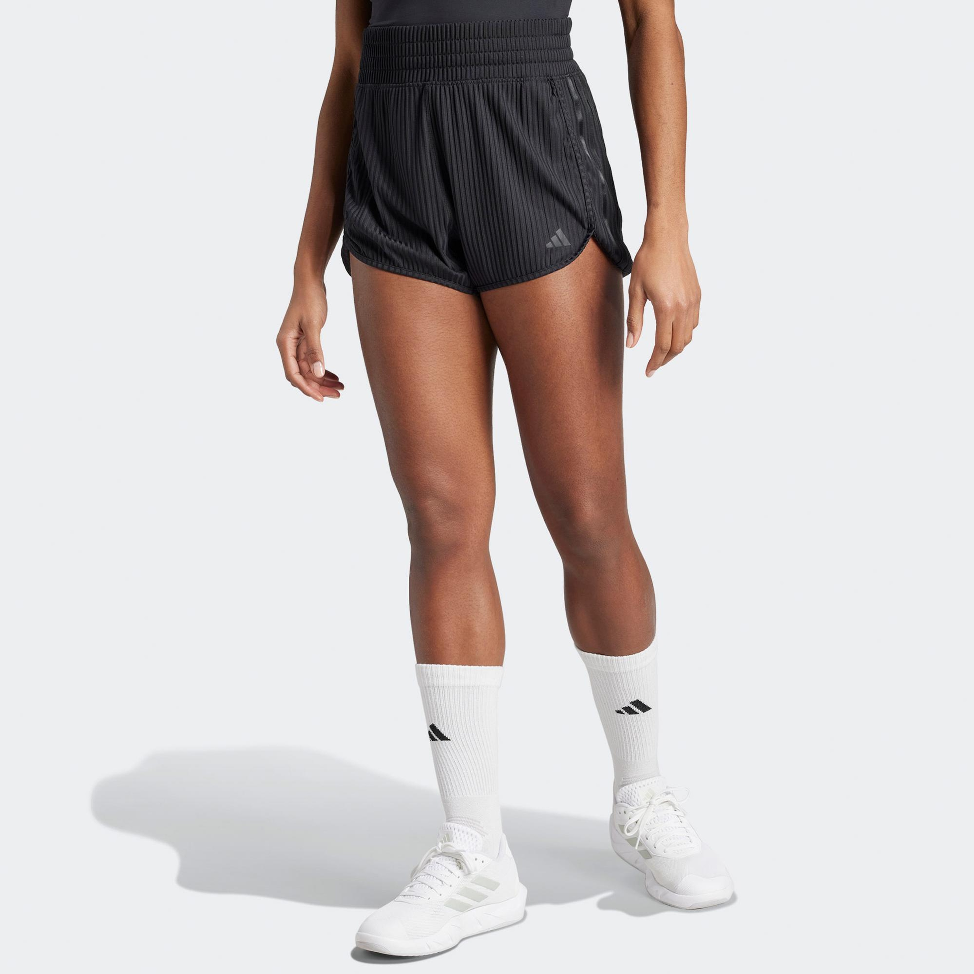 adidas Pacer All Gym Seasonal Rib High Rise Tonal 3 Stripes Kadın Siyah Antrenman Şort