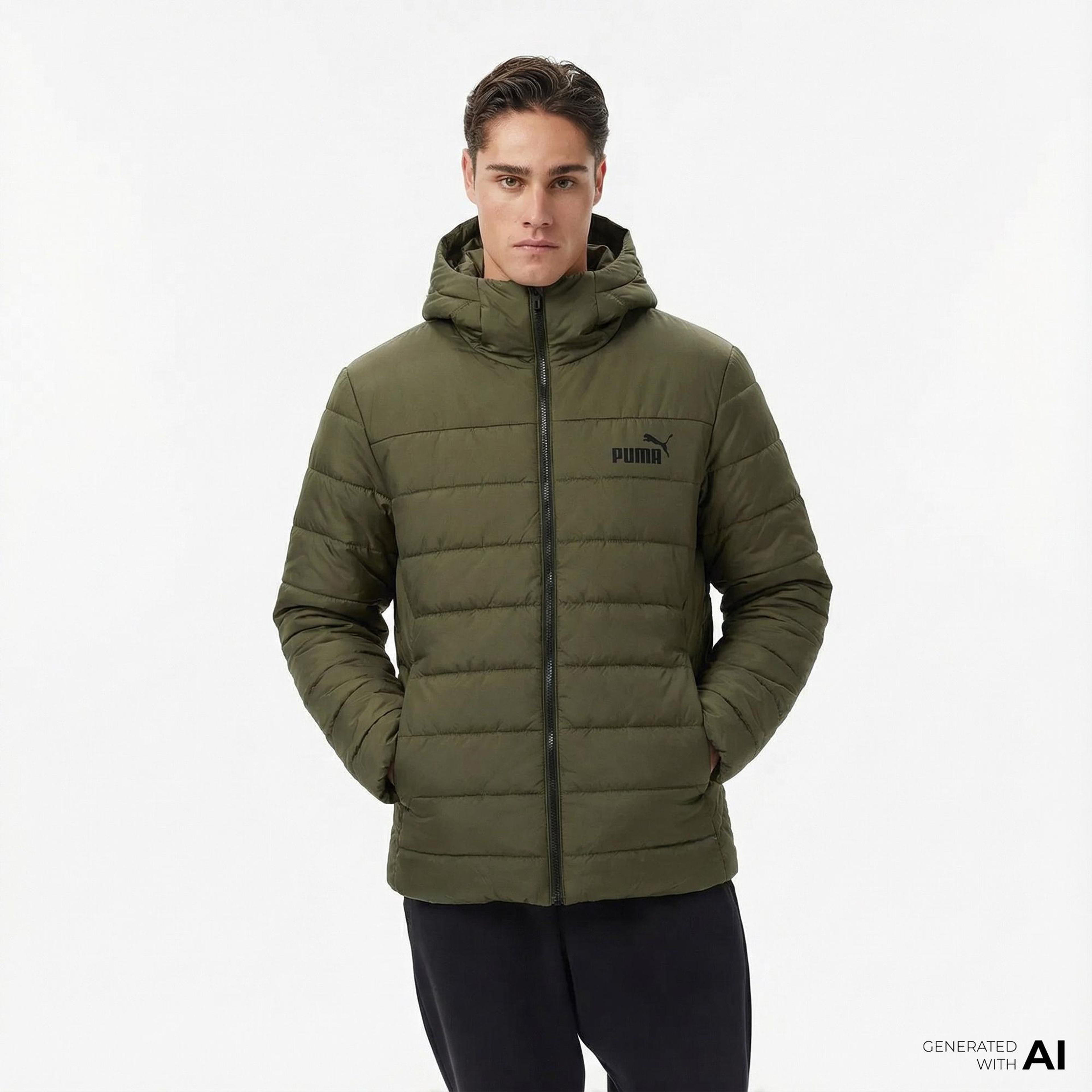 Puma Essentials Hooded Padded Erkek Yeşil Outdoor Mont