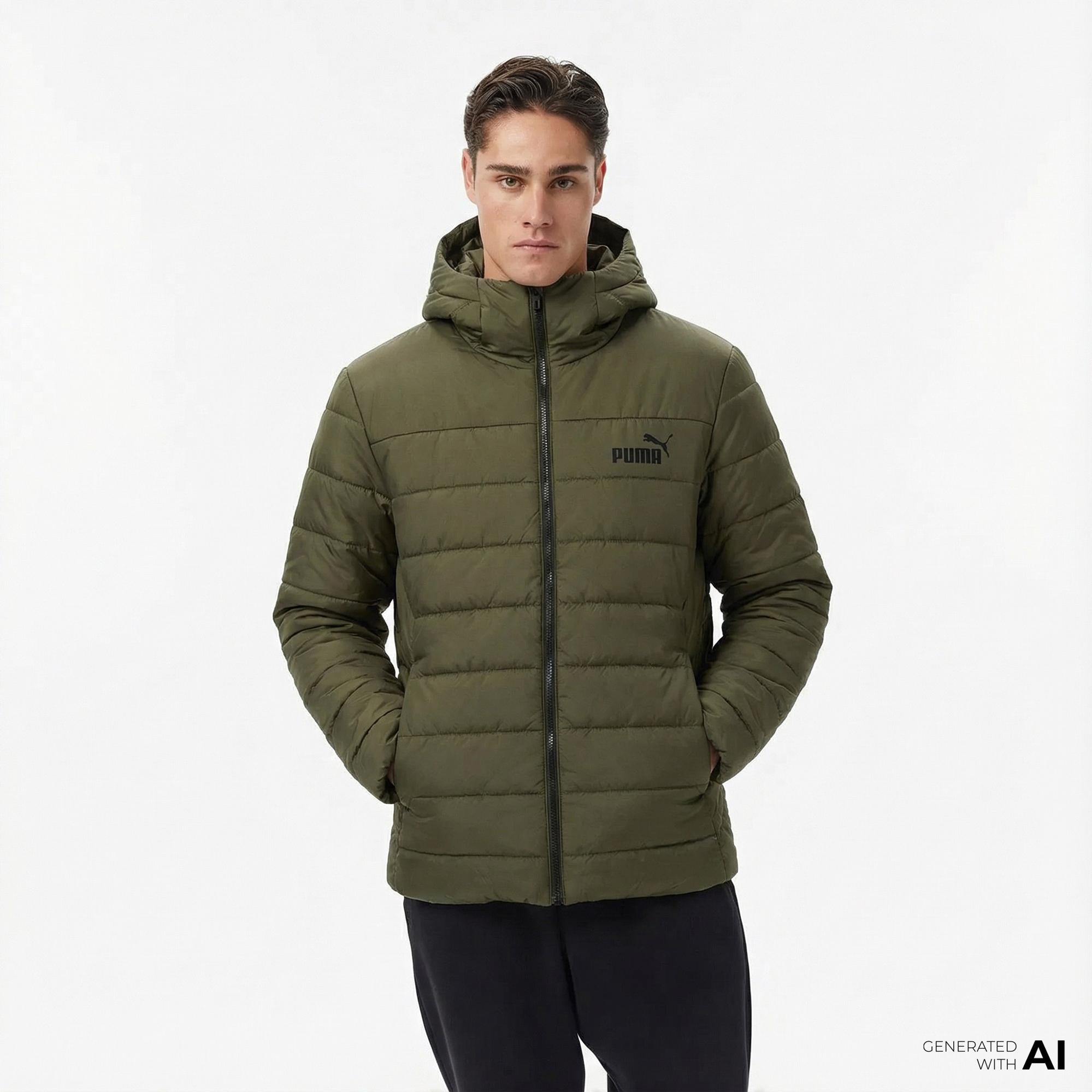 Puma Essentials Hooded Padded Erkek Yeşil Outdoor Mont