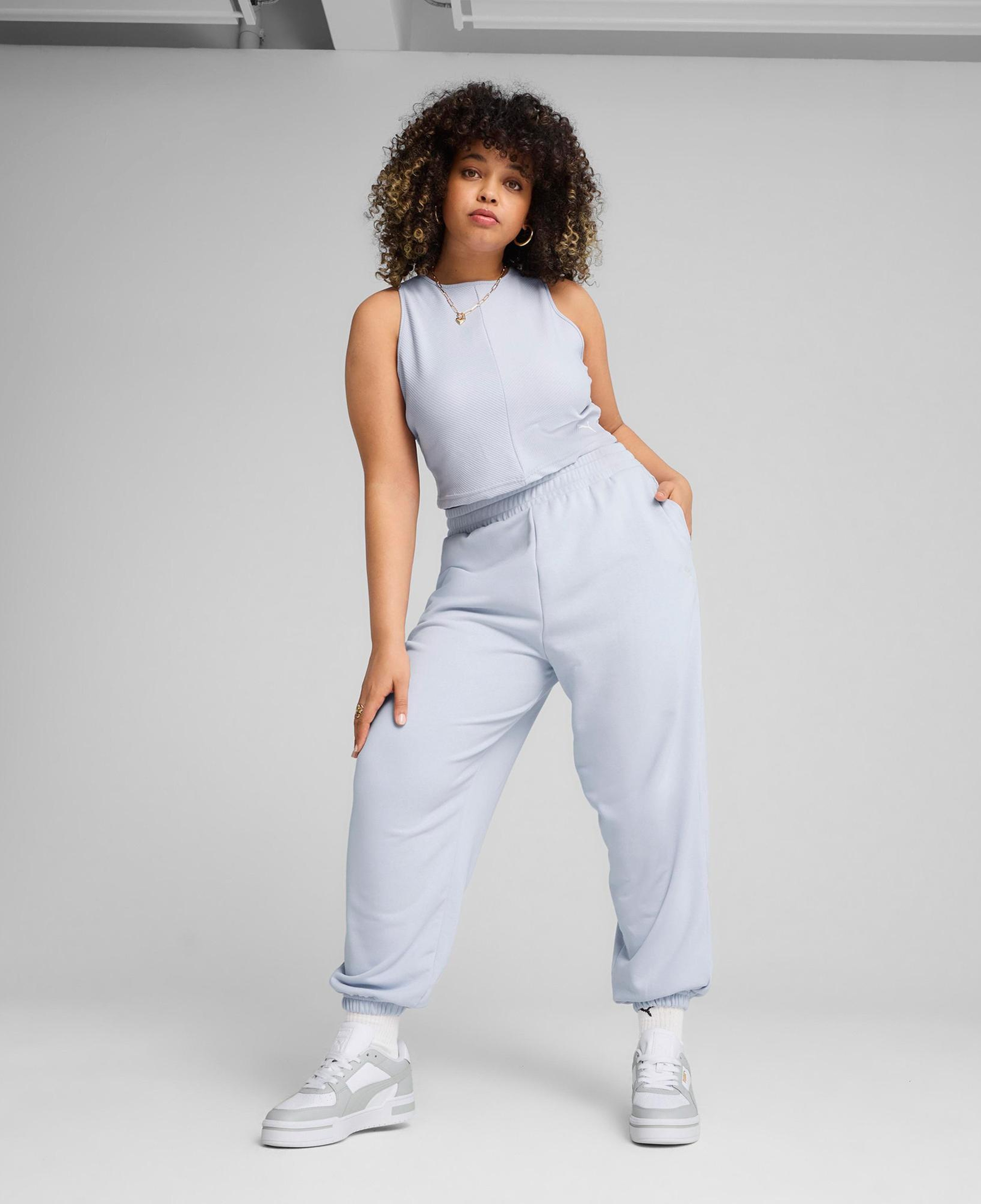 Puma Wardrobe Essentials Ribbed Crop Top Kadın Mavi Atlet