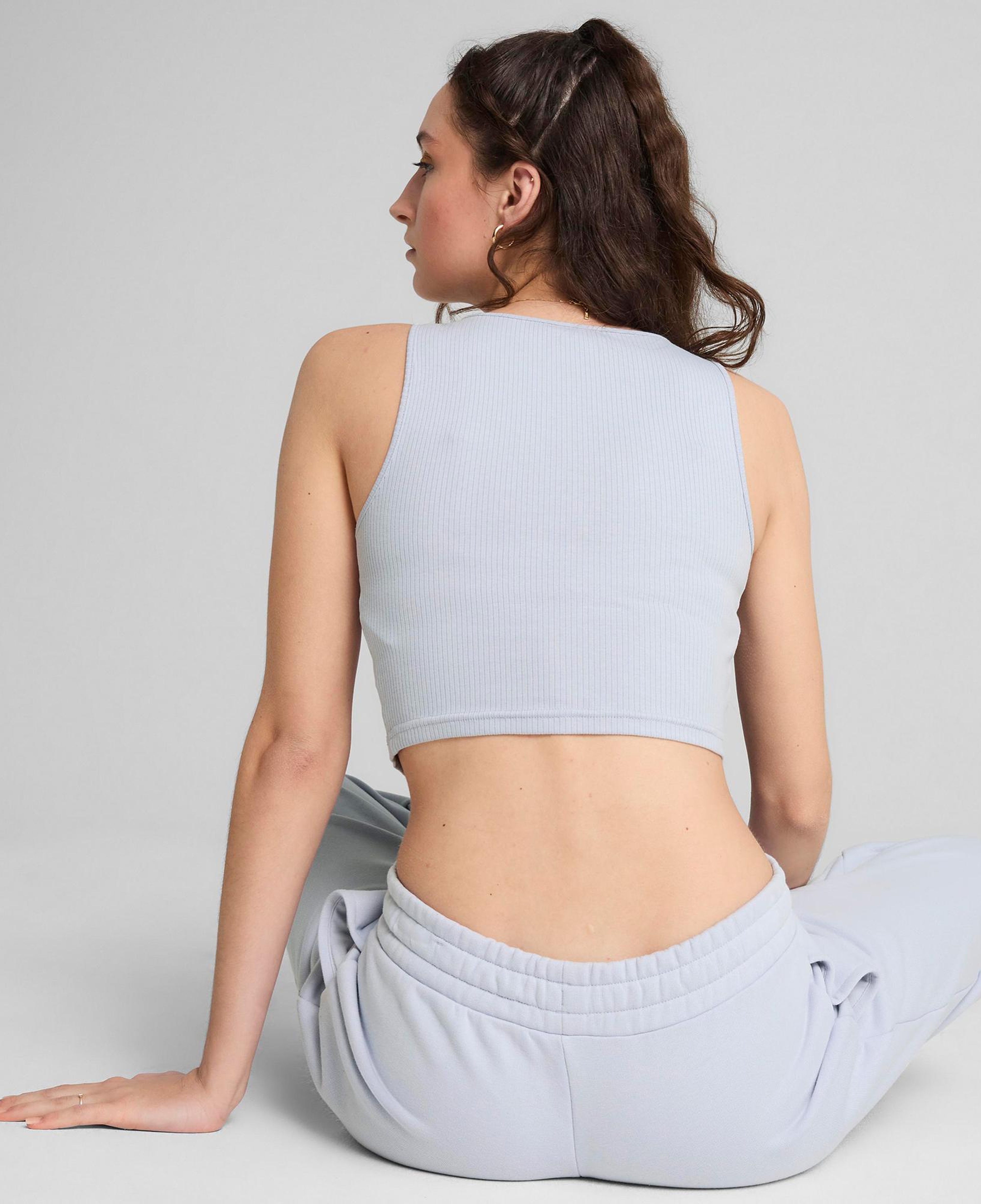 Puma Wardrobe Essentials Ribbed Crop Top Kadın Mavi Atlet