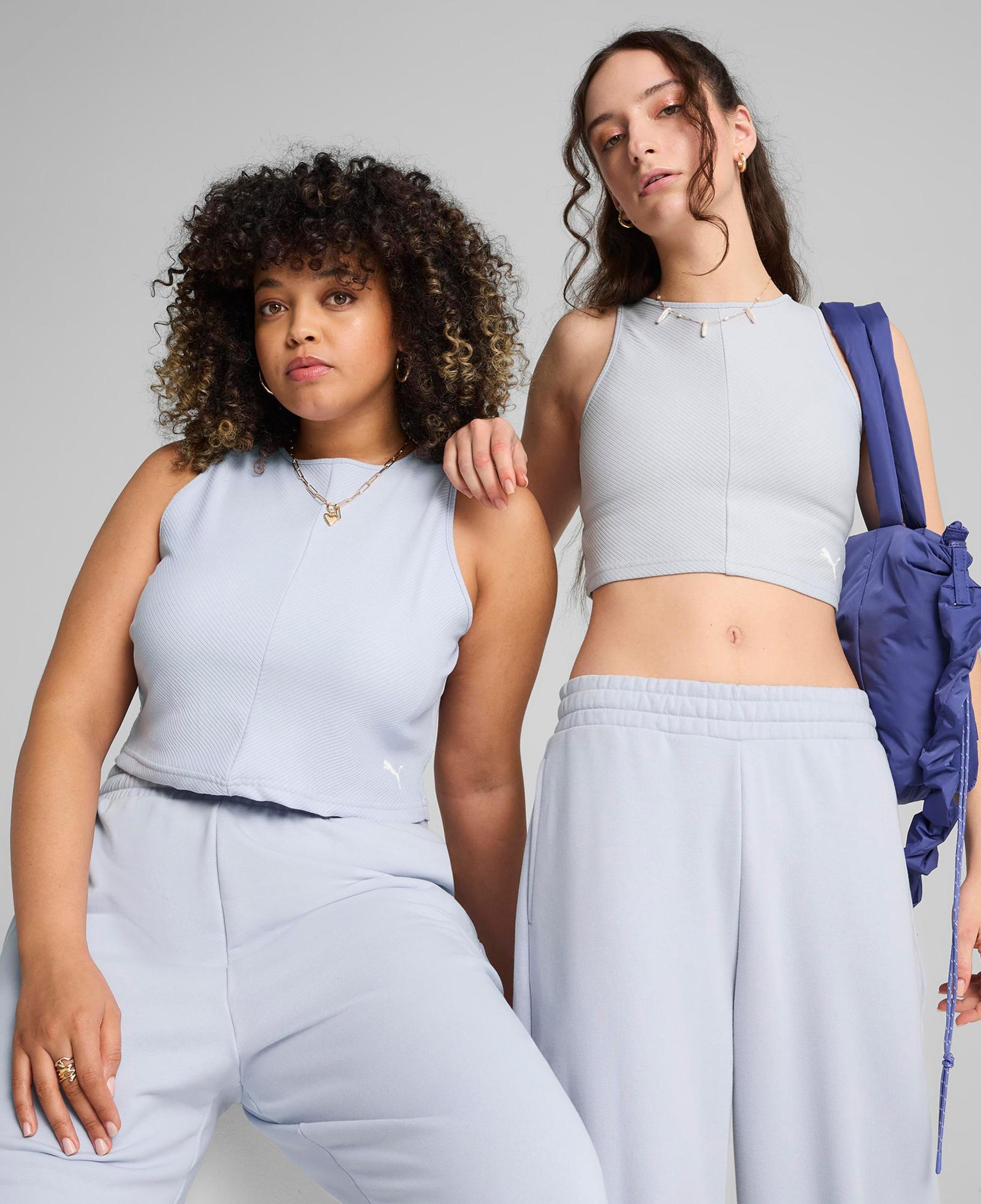 Puma Wardrobe Essentials Ribbed Crop Top Kadın Mavi Atlet