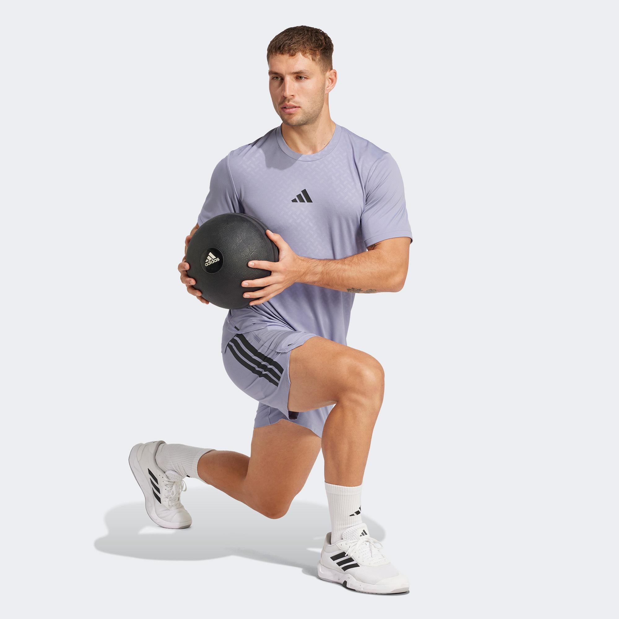 adidas Power 3 Stripes Erkek Mor Antrenman T-Shirt