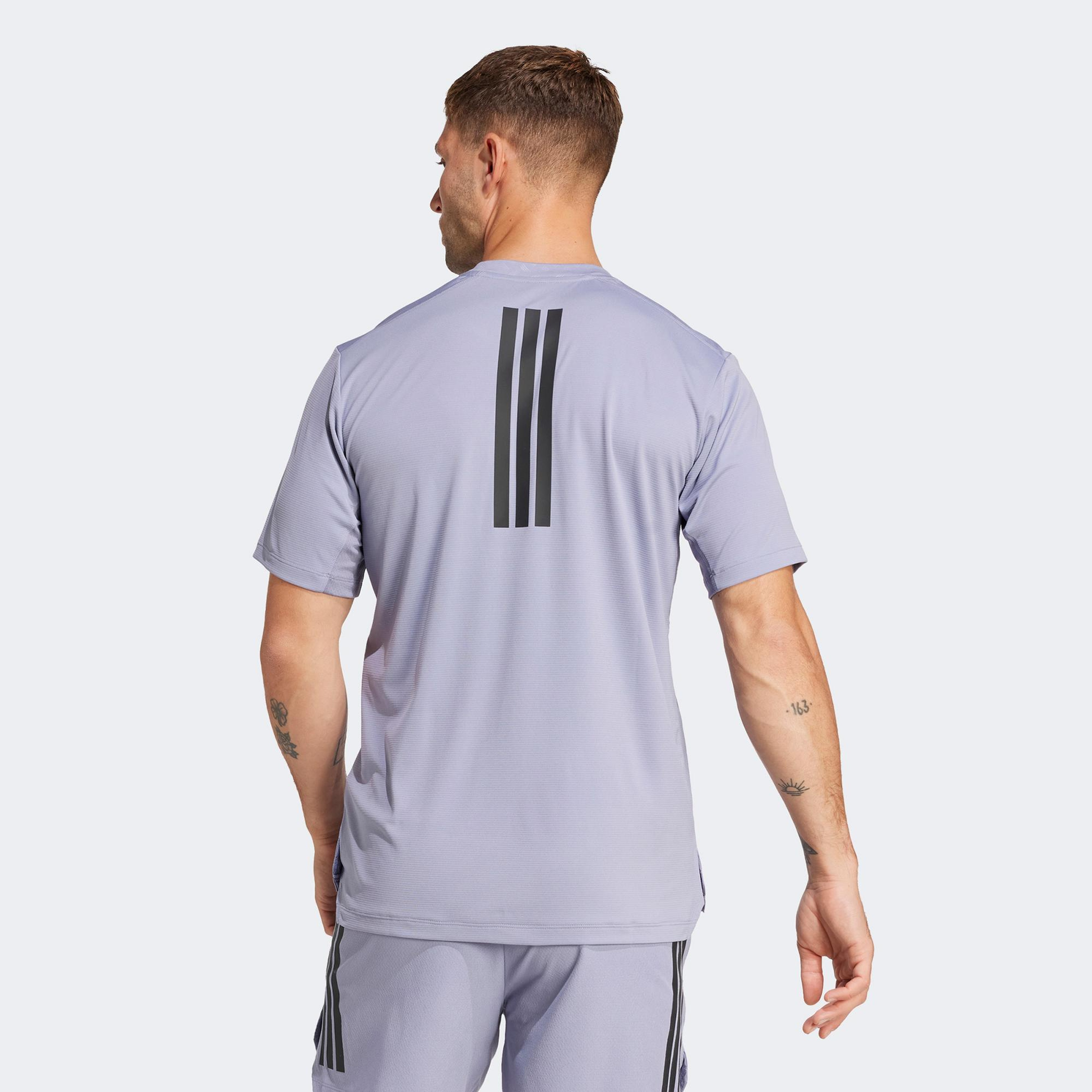 adidas Power 3 Stripes Erkek Mor Antrenman T-Shirt