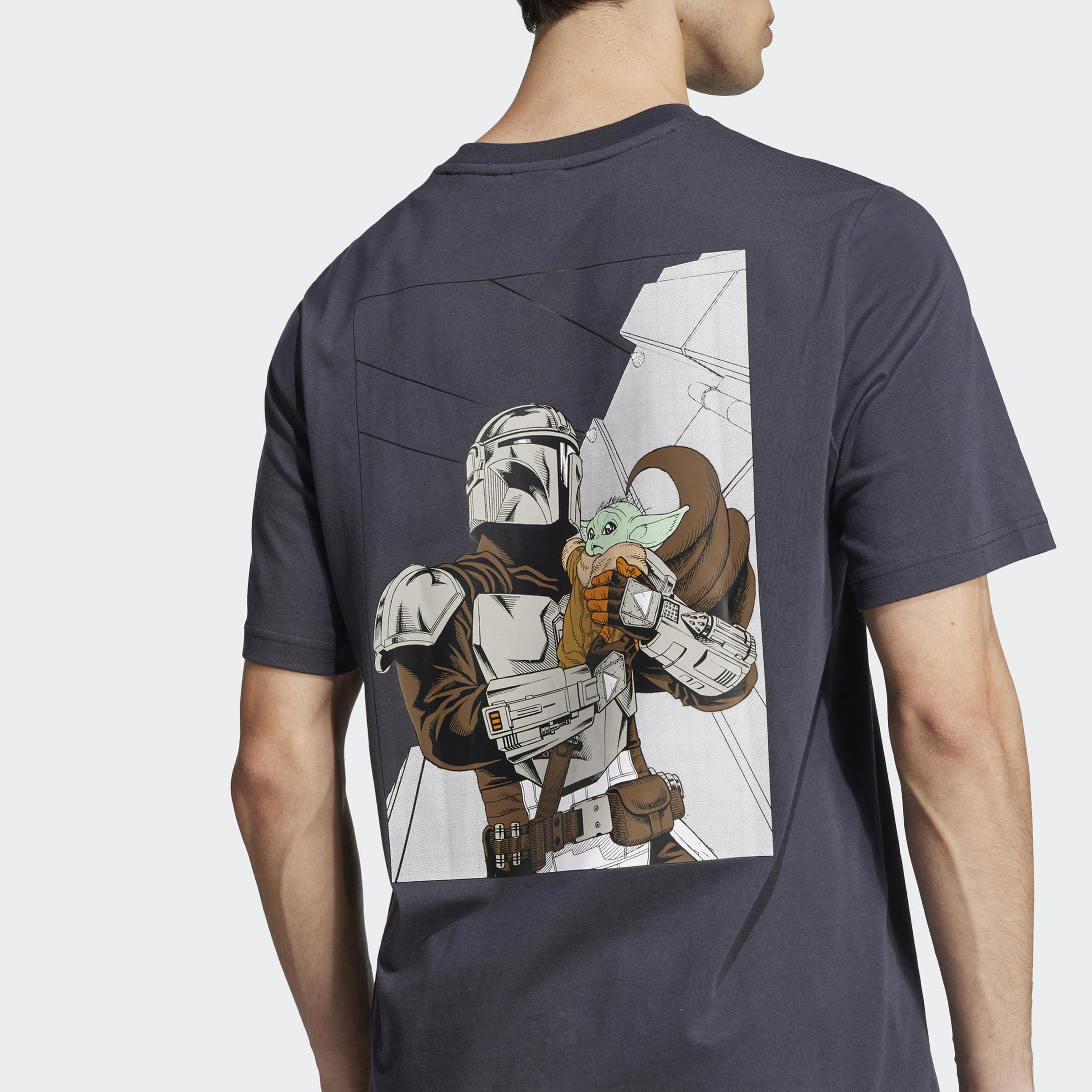 adidas X Star Wars The Mandalorian Regular Fit Back Graphic Erkek Gri T-Shirt