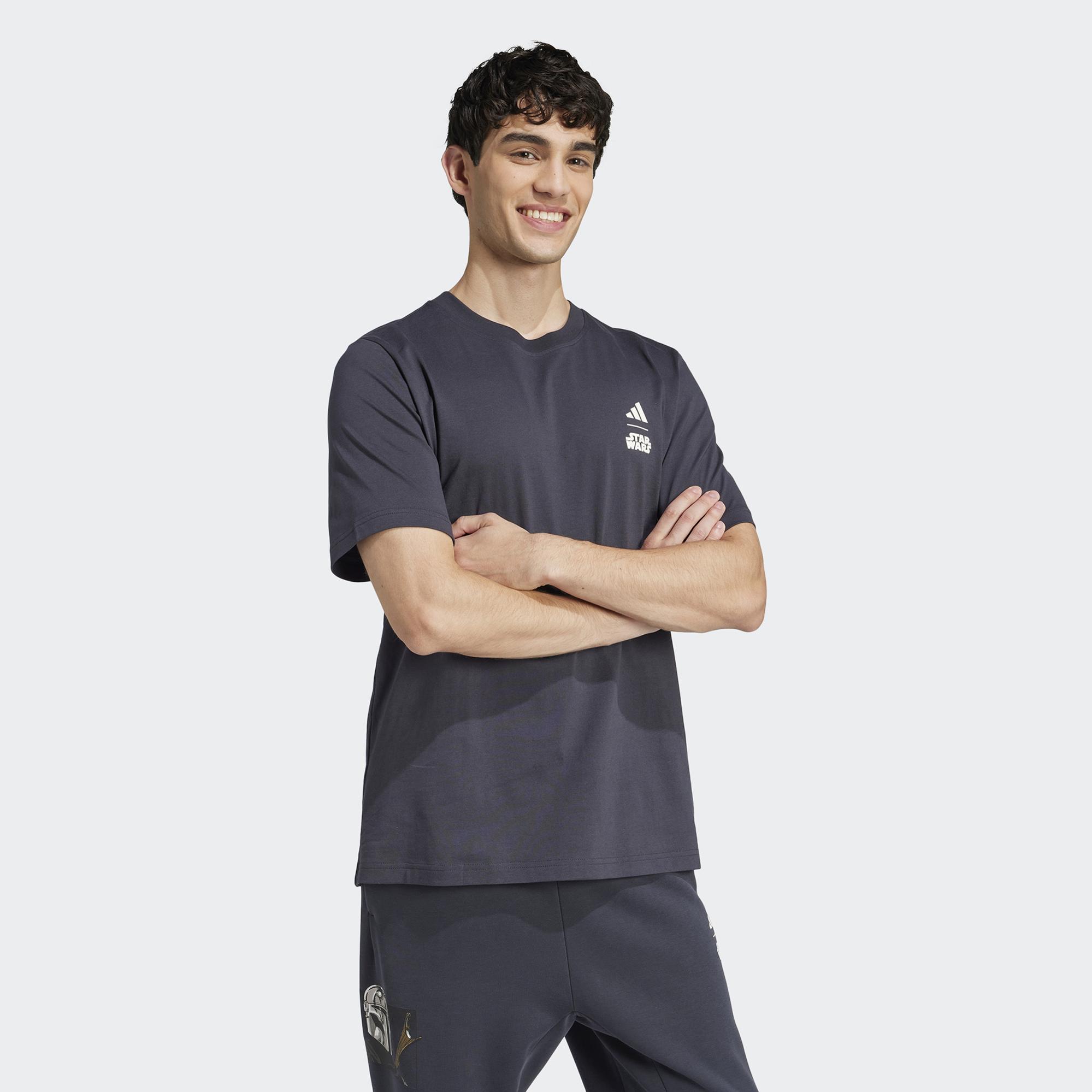 adidas X Star Wars The Mandalorian Regular Fit Back Graphic Erkek Gri T-Shirt