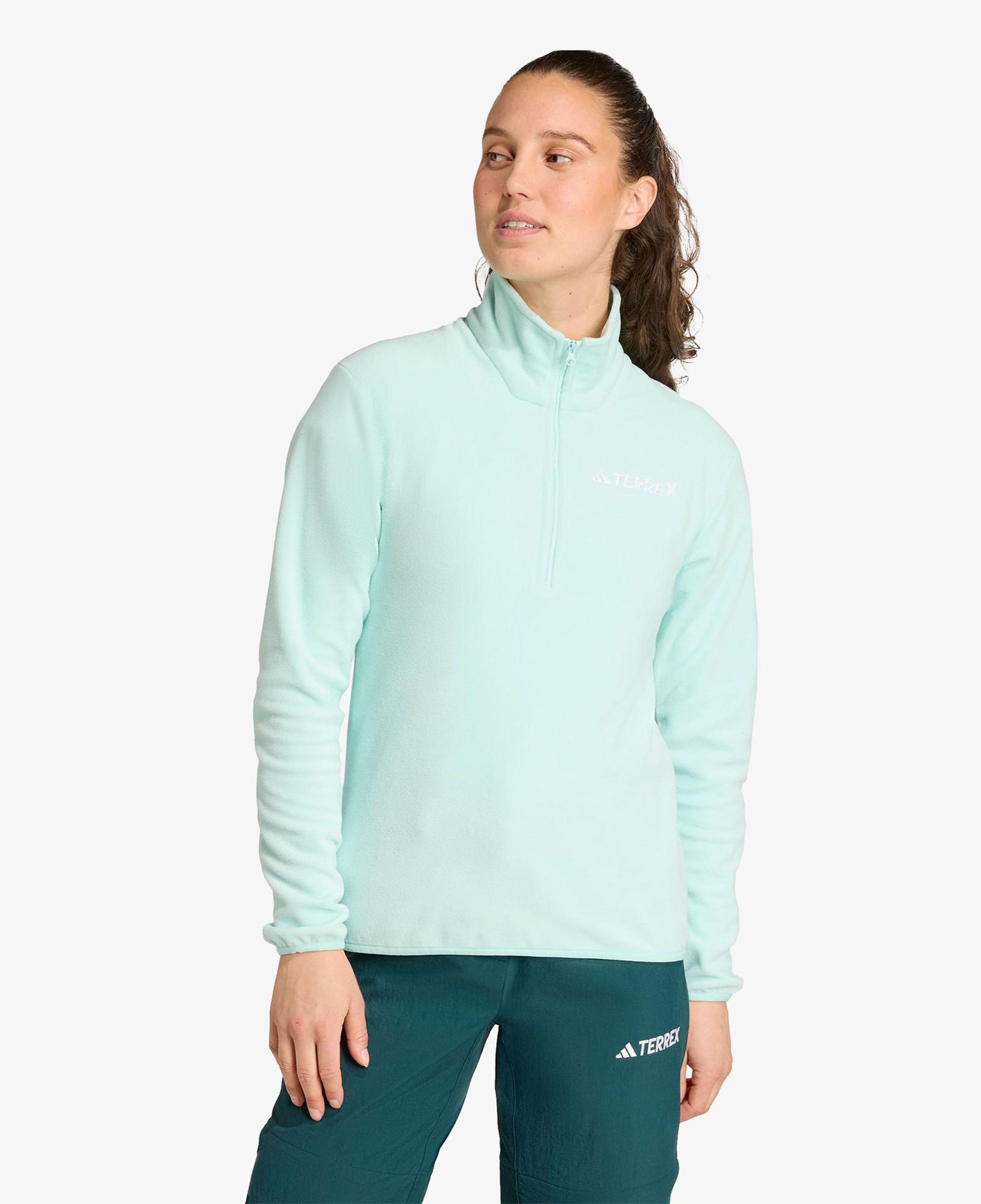 adidas Multi Essentials 1-2 Zip Fleece Kadın Mavi Yürüyüş Polar