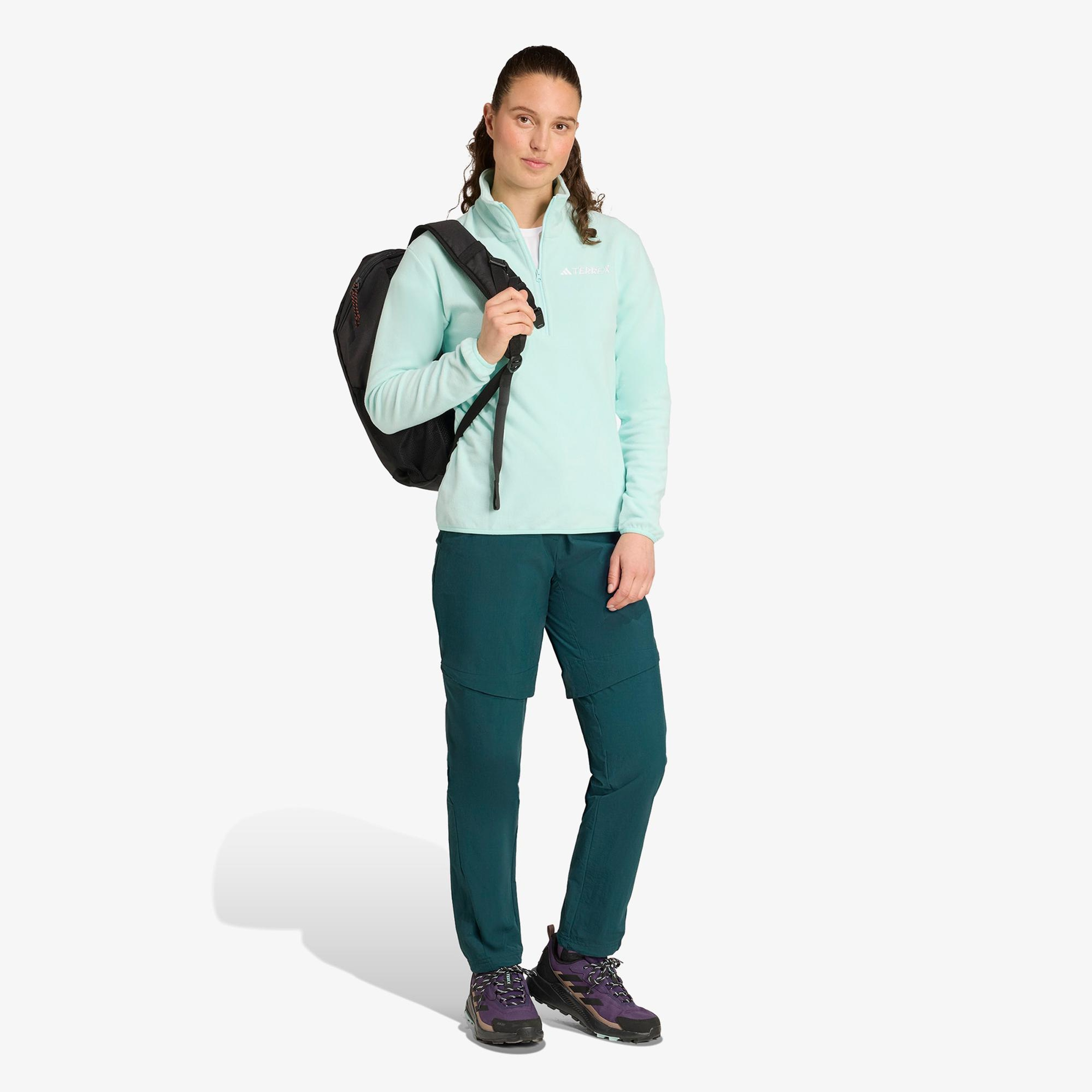 adidas Multi Essentials 1-2 Zip Fleece Kadın Mavi Yürüyüş Polar