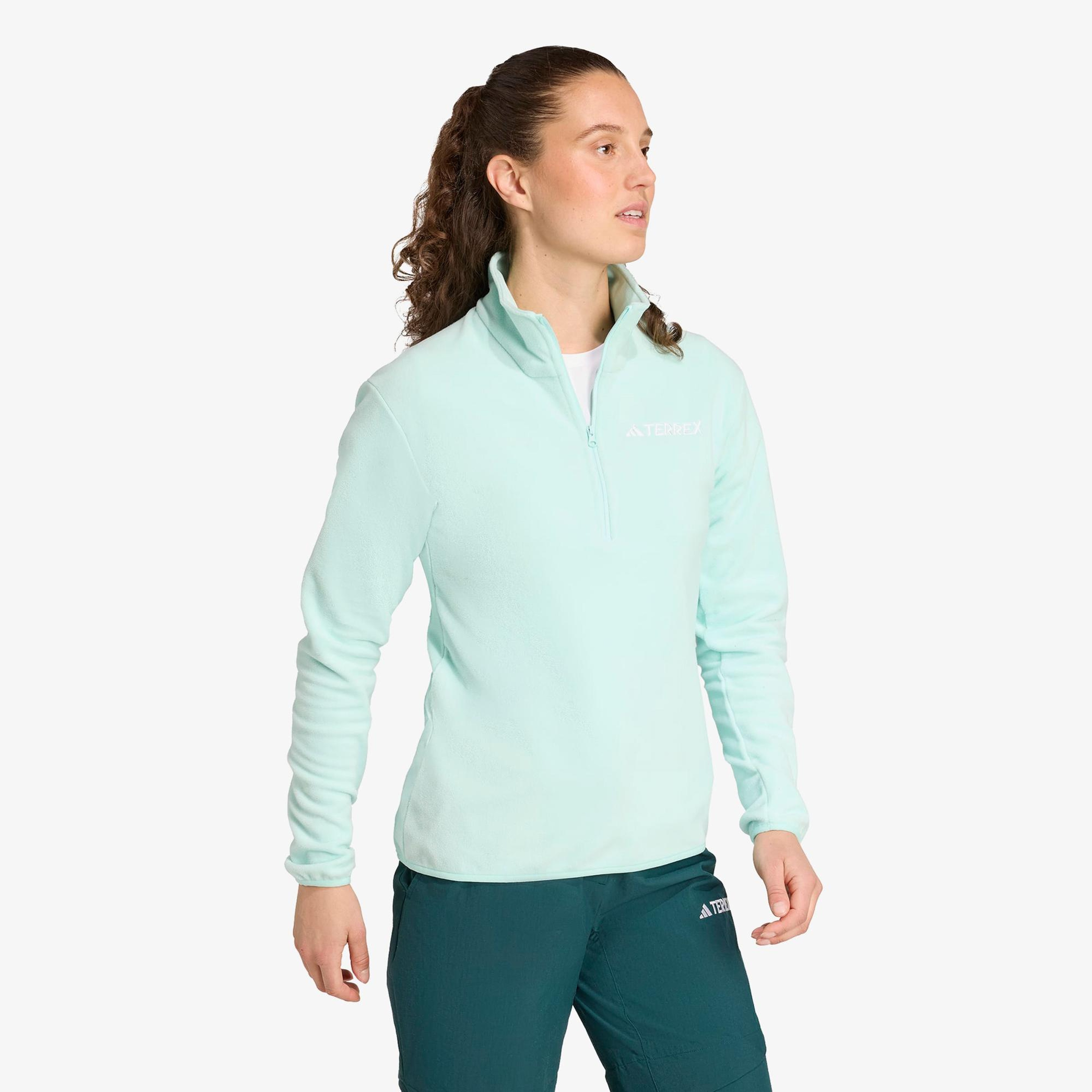 adidas Multi Essentials 1-2 Zip Fleece Kadın Mavi Yürüyüş Polar
