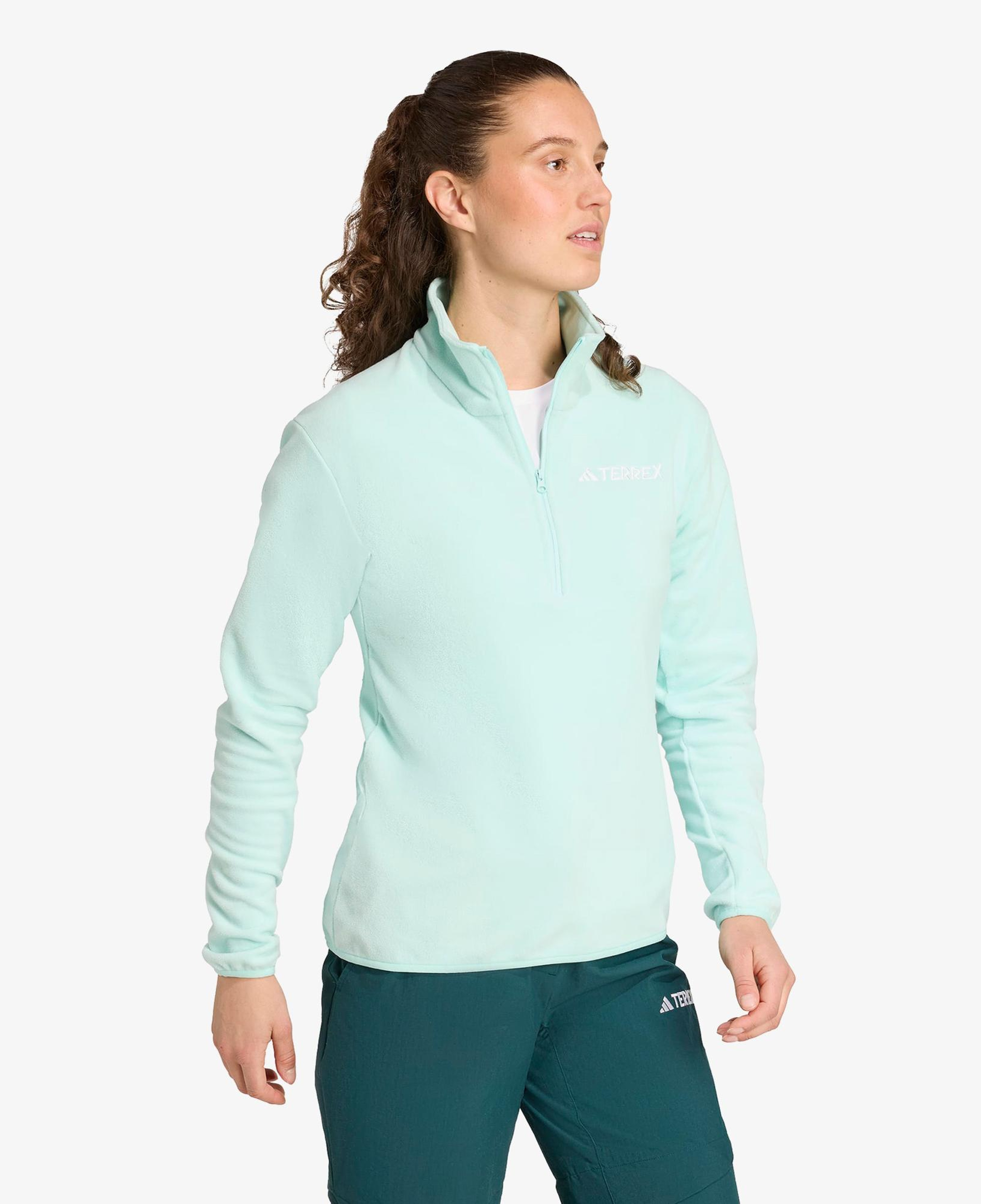 adidas Multi Essentials 1-2 Zip Fleece Kadın Mavi Yürüyüş Polar