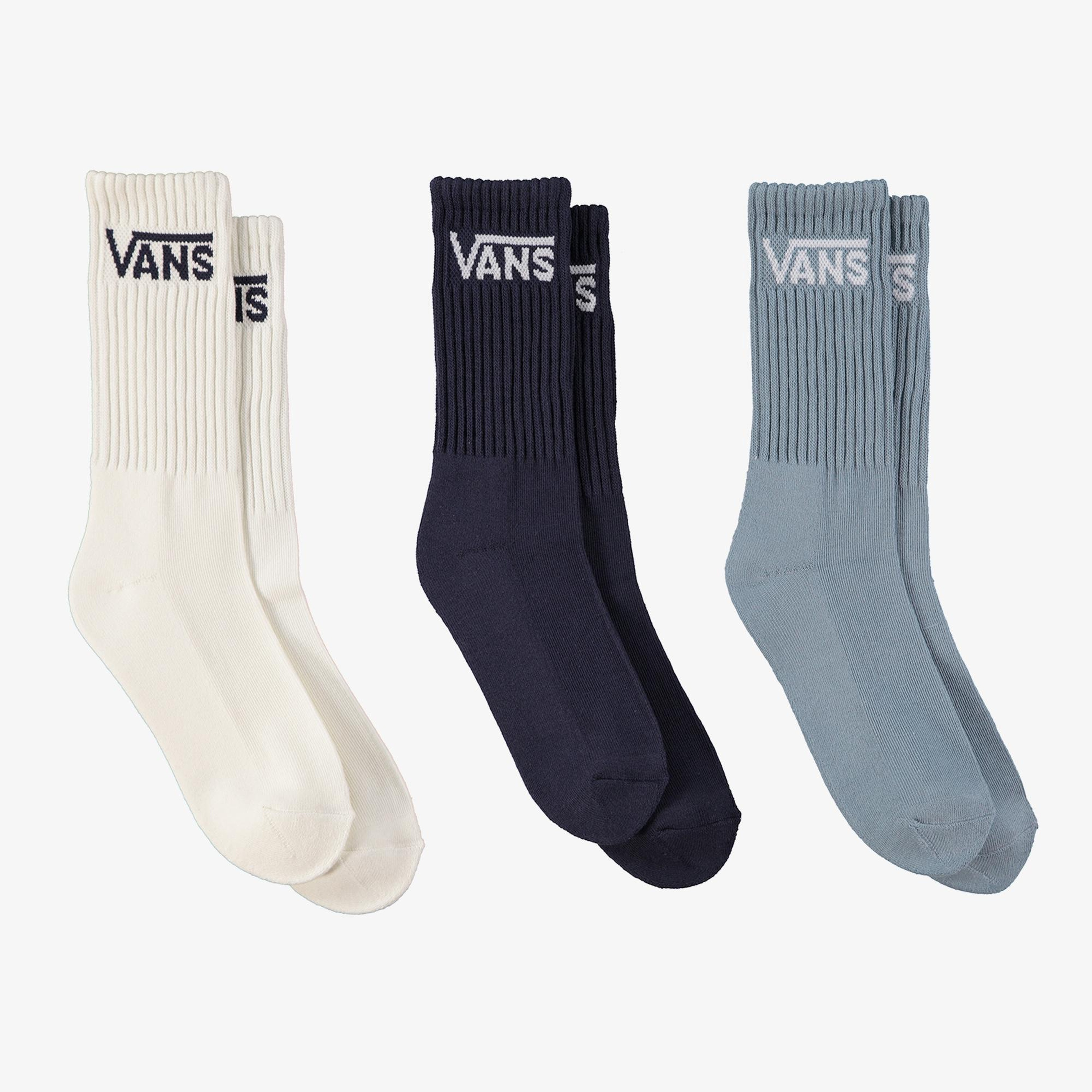 Vans Classic Crew Çocuk Krem/Mavi/Lacivert 3lü Çorap