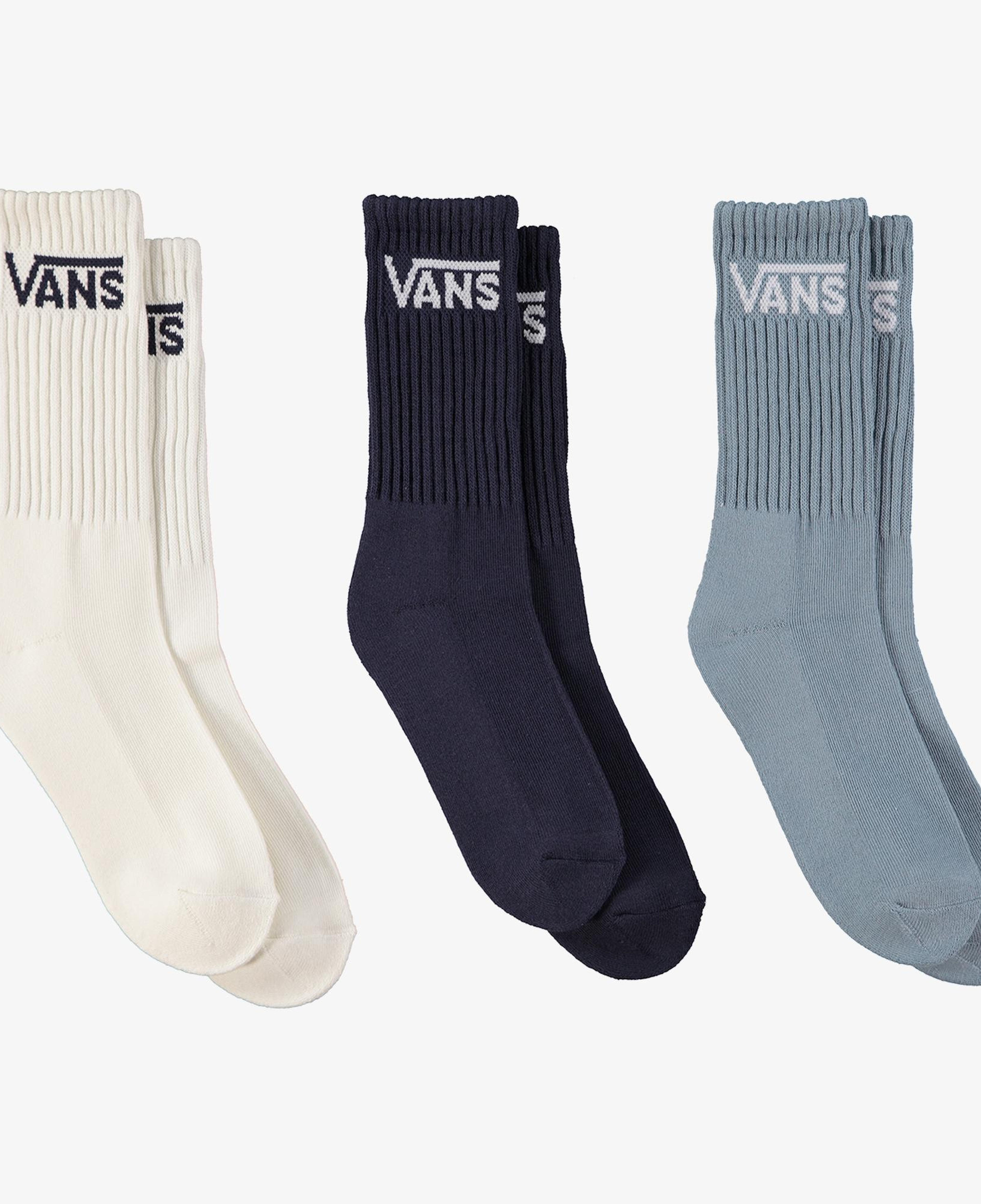 Vans Classic Crew Çocuk Krem/Mavi/Lacivert 3lü Çorap