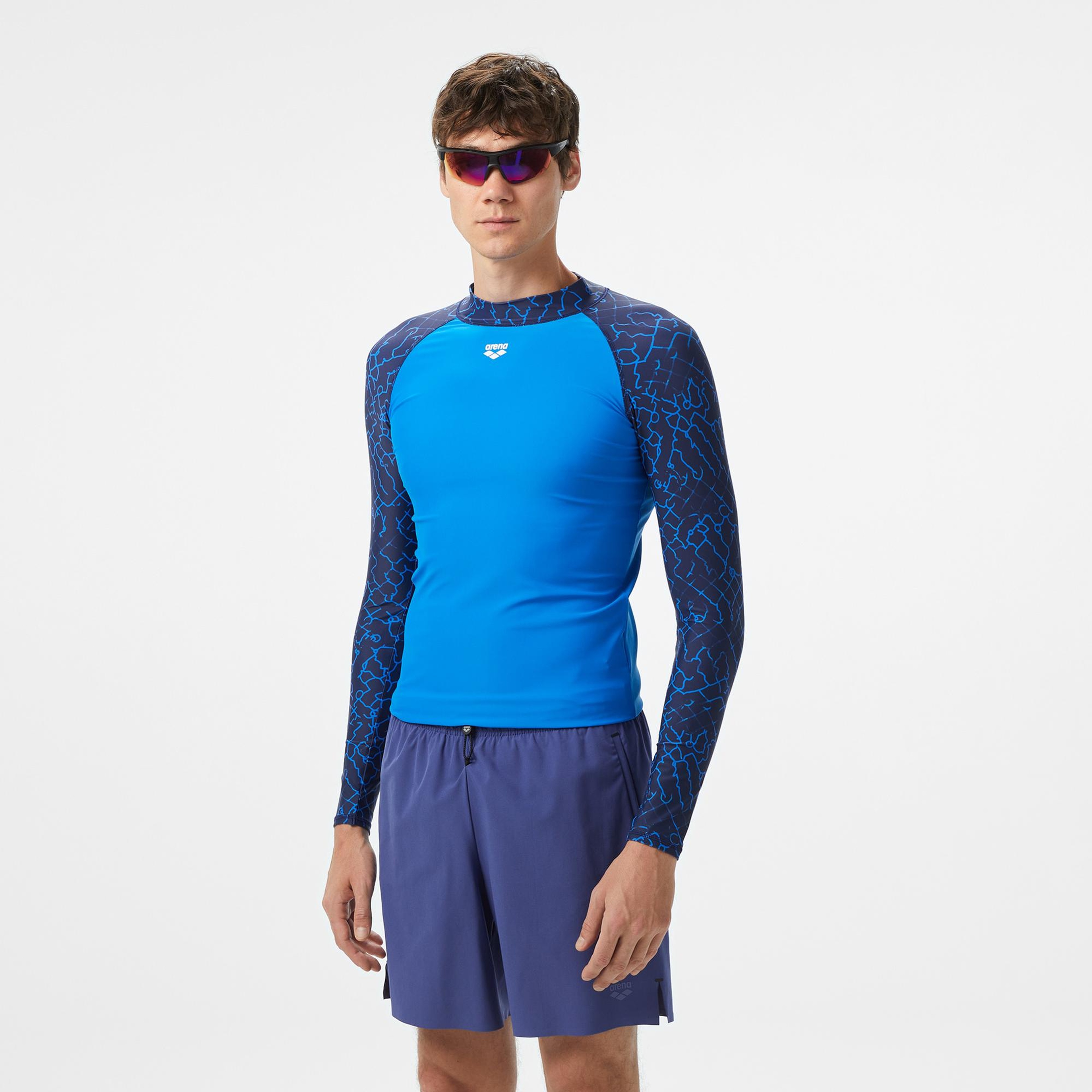 Arena Rash Vest L/S Allover Erkek Mavi T-Shirt