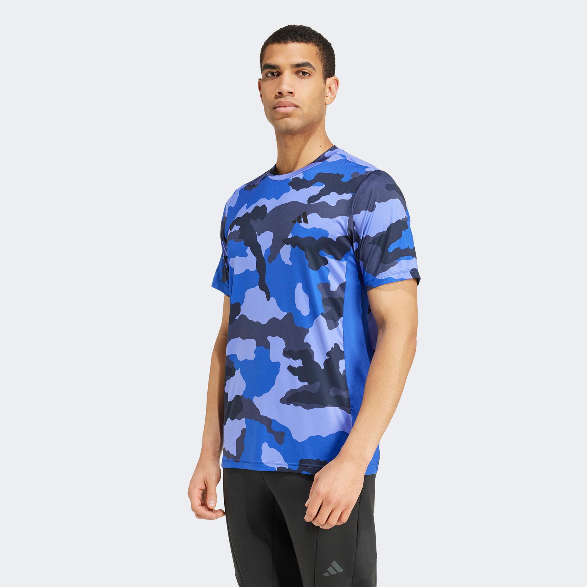 adidas Train Essentials Camo Erkek Mavi Antrenman T-Shirt
