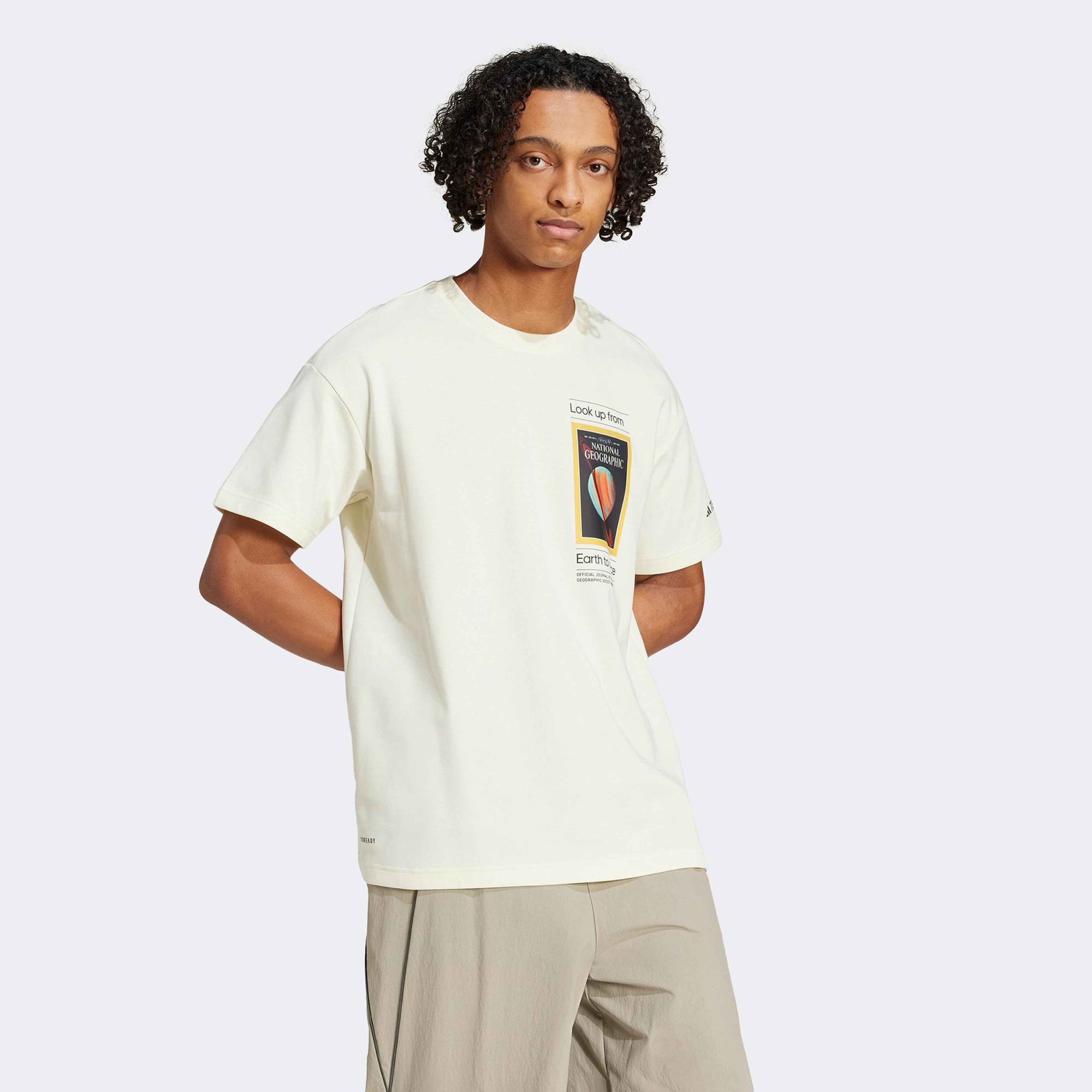 adidas Nat Geo Aeroready Graphic Erkek Bej T-Shirt