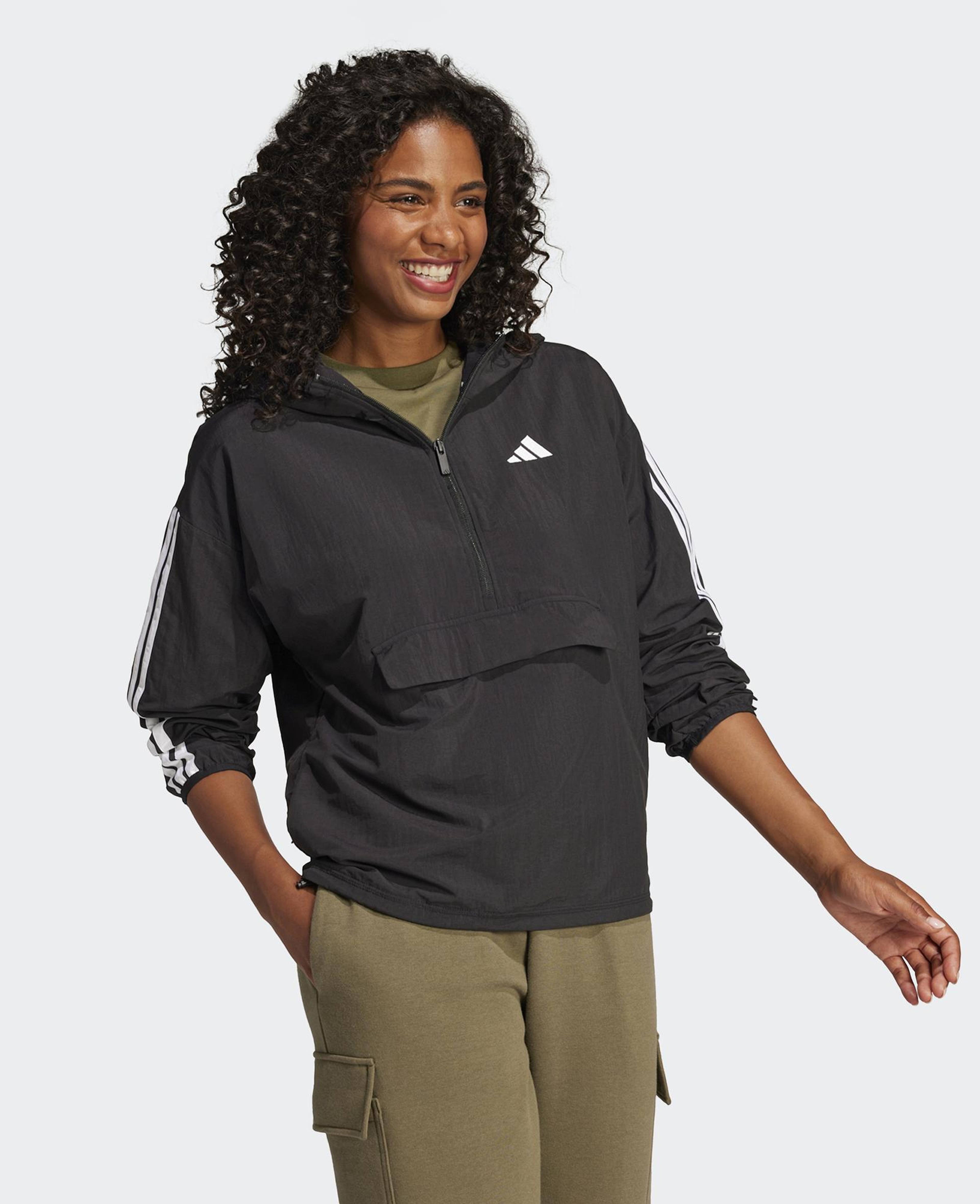 adidas Essentials 3 Striped Lifestyle Kadın Siyah Rüzgarlık Ceket