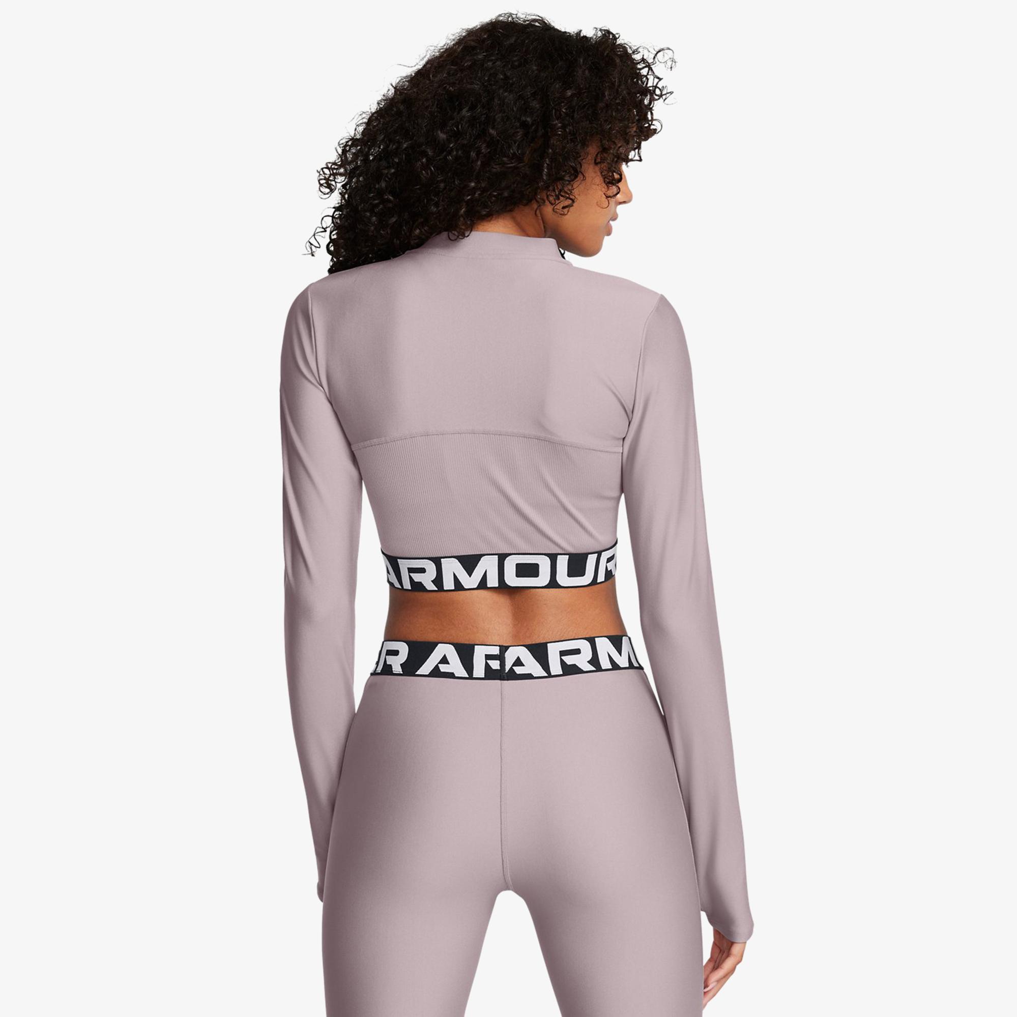 Under Armour Heat Gear Rib 1/4 Zipped Kadın Mor Crop Sweatshirt