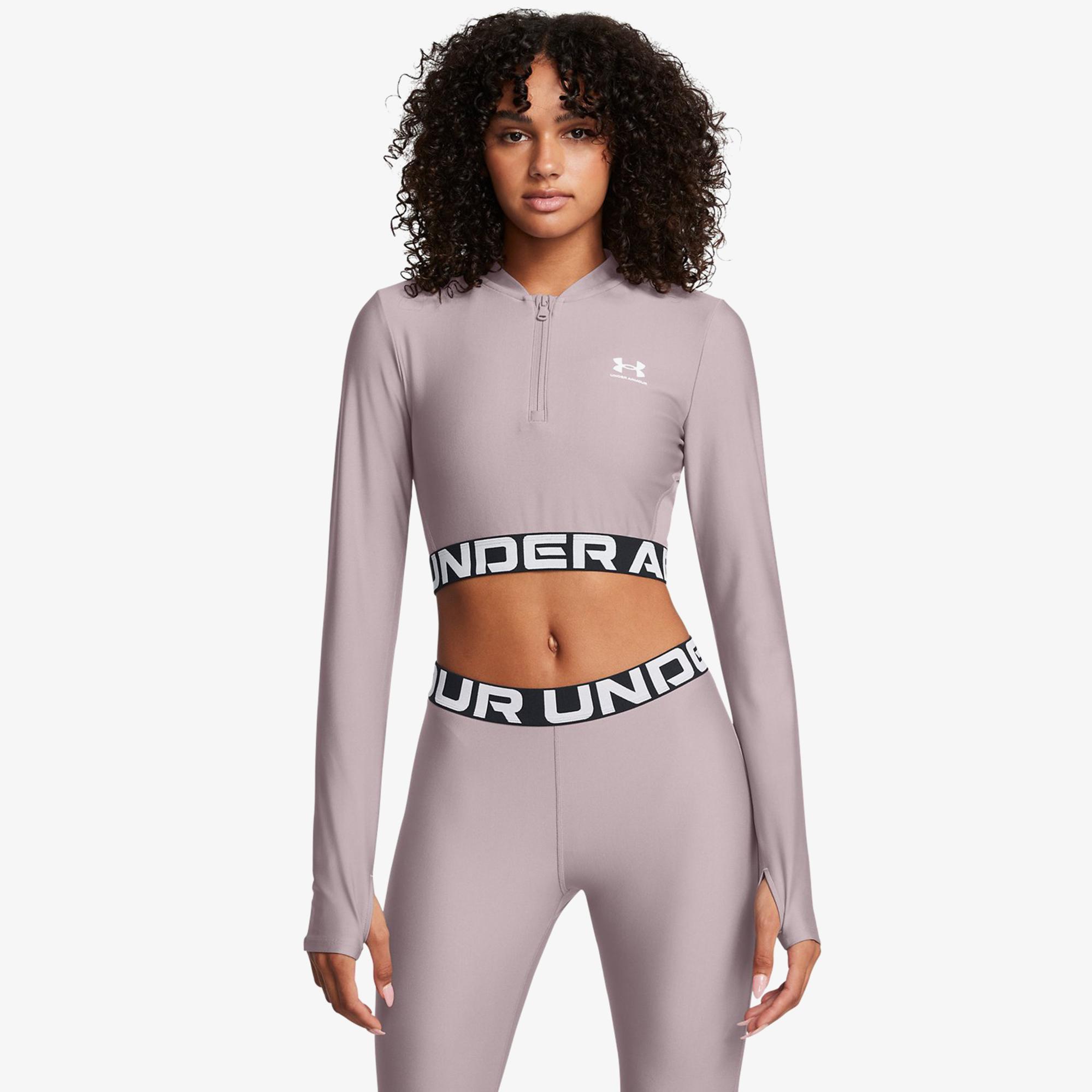 Under Armour Heat Gear Rib 1/4 Zipped Kadın Mor Crop Sweatshirt