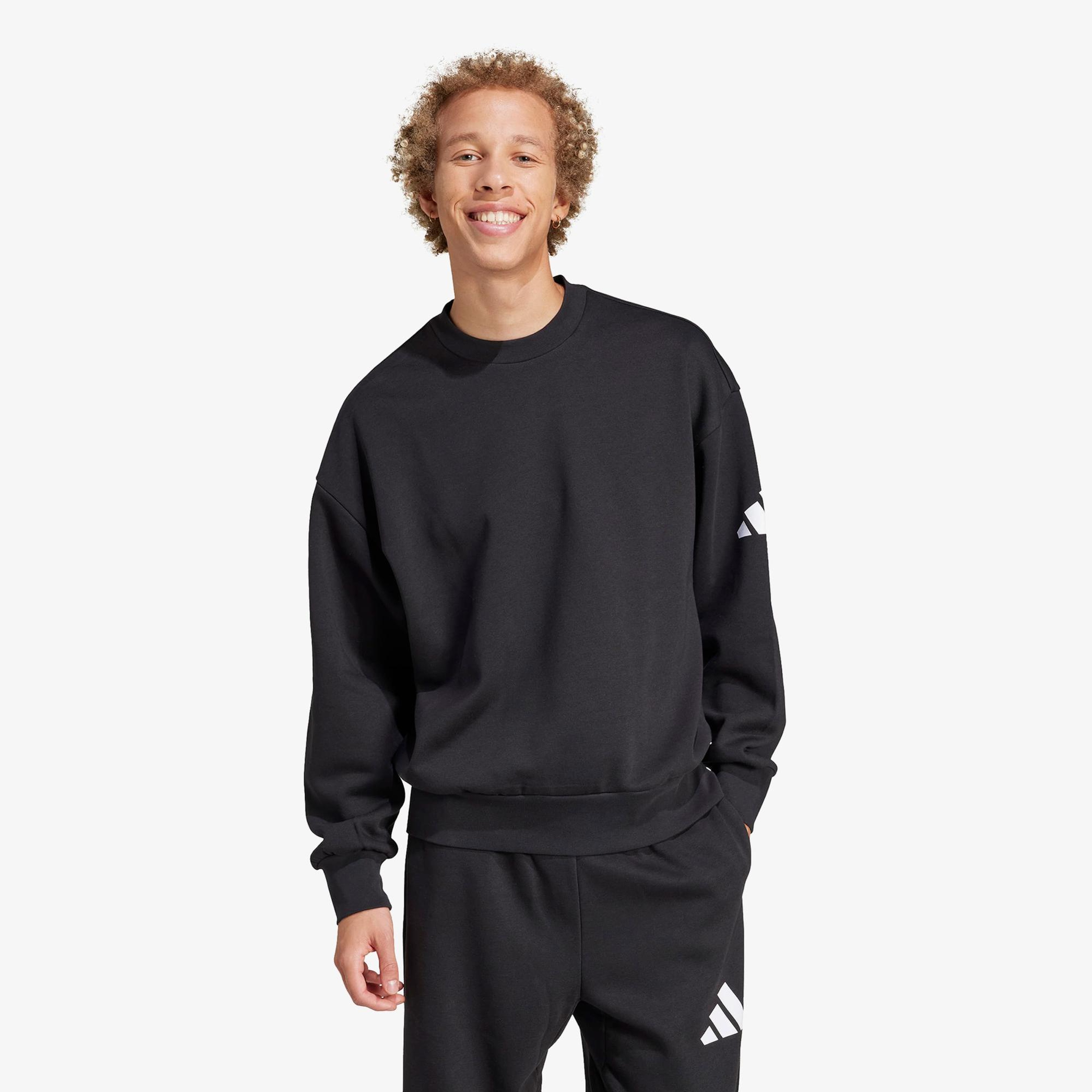 adidas Essentials Loose Fit 3 Bar Logo Erkek Siyah Sweatshirt