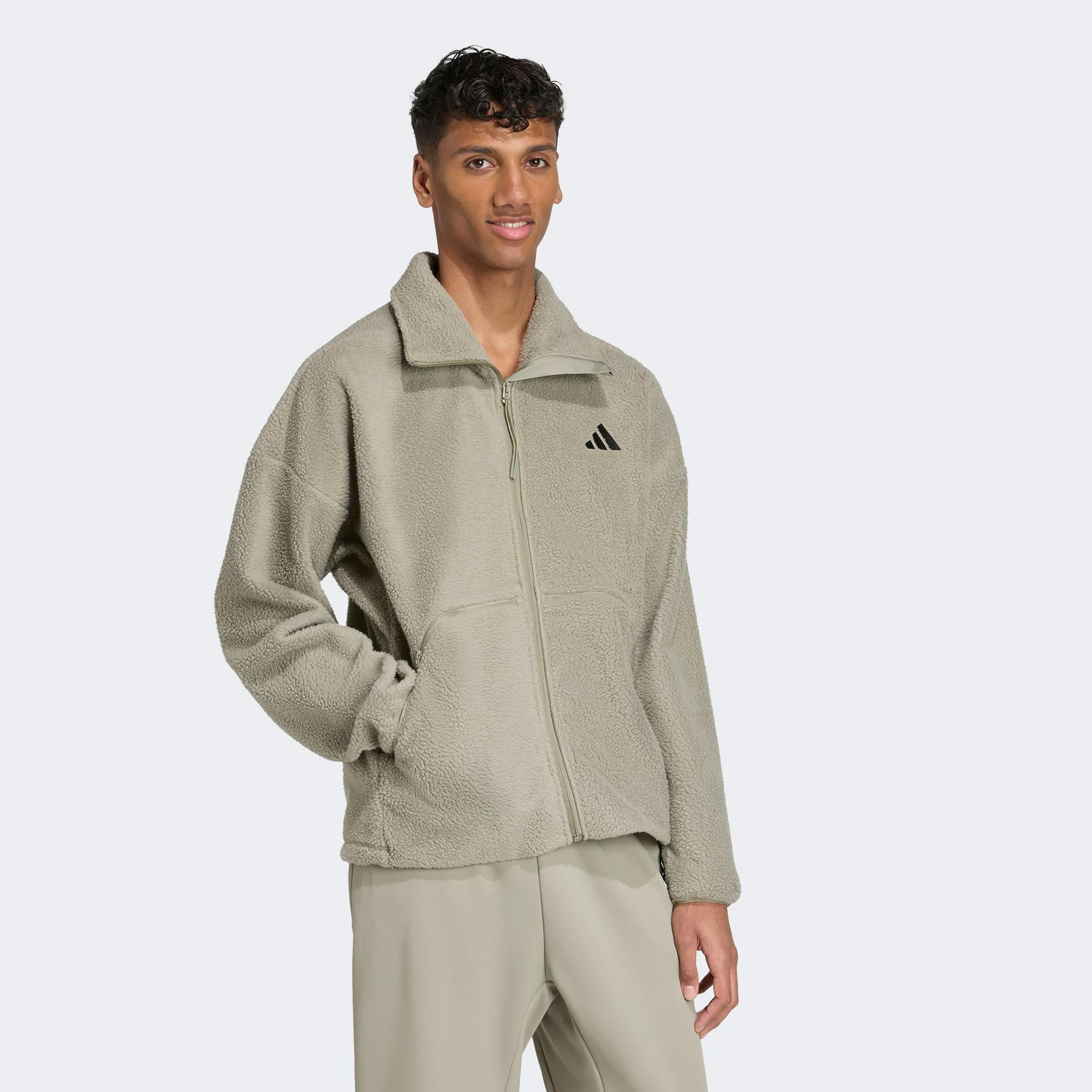 adidas City Tech High Pile Fleece Full Zip Erkek Yeşil Polar