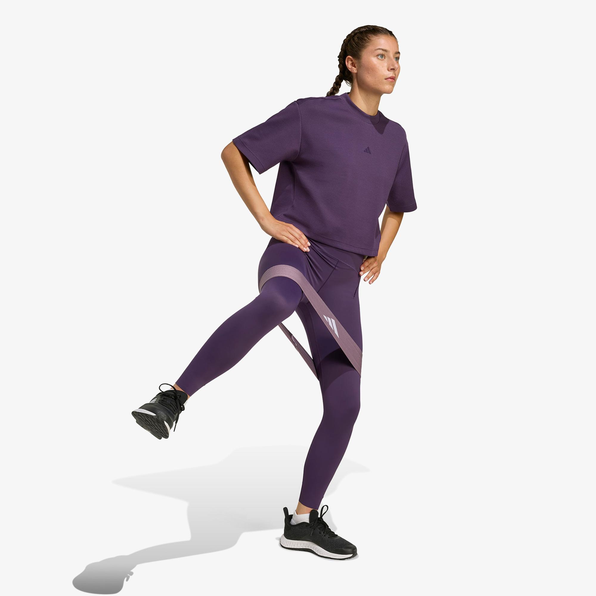 adidas Yoga Motion Petek Örgü Kadın Mor Antrenman T-Shirt