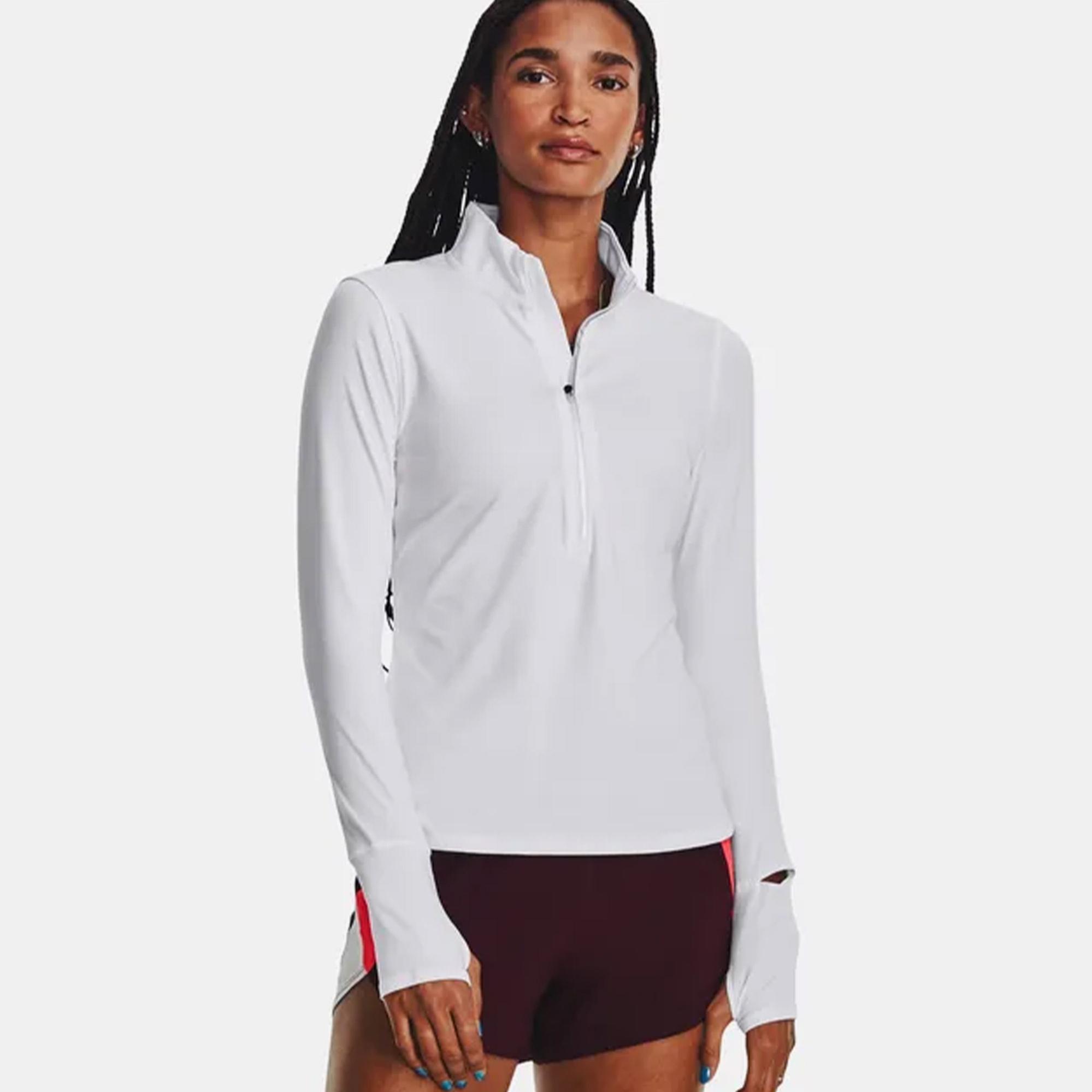 Under Armour Launch Pro Half Zip Kadın Beyaz Koşu Sweatshirt
