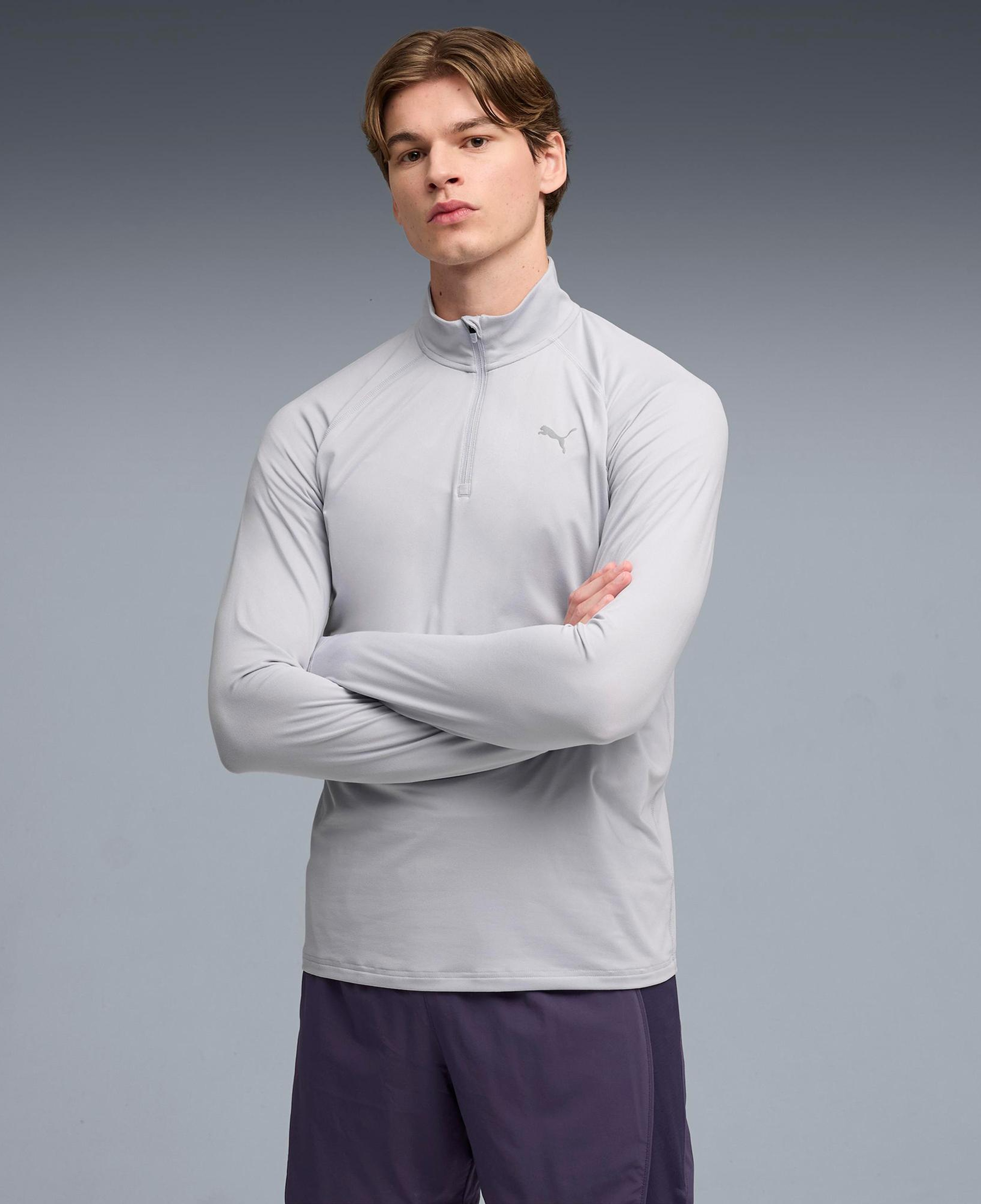 Puma Run Veloty Cldspn 1/4 Zip Erkek Gri Koşu T-Shirt