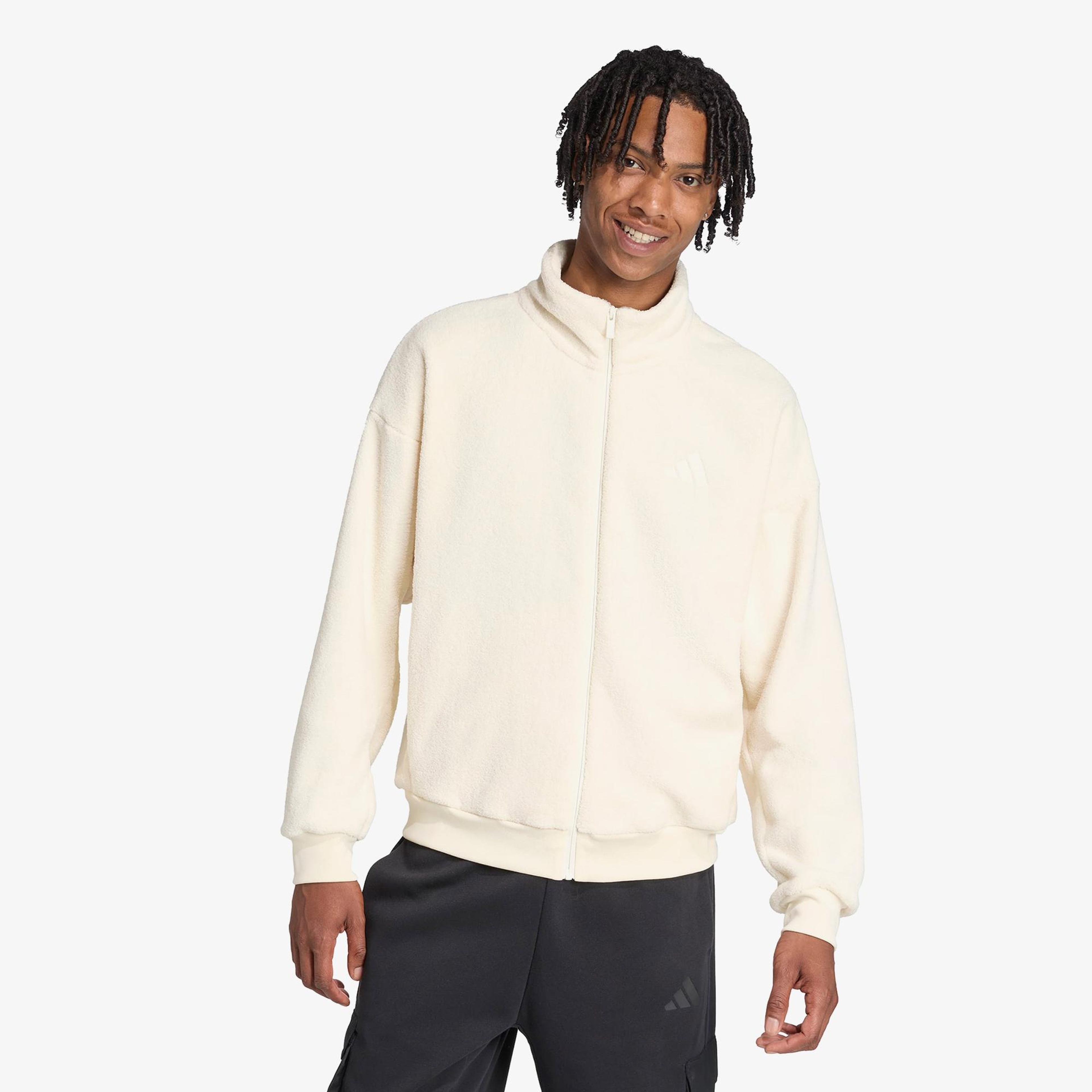 adidas Future icons Small Logo Low Pile Fleece Erkek Beyaz Eşofman Üstü